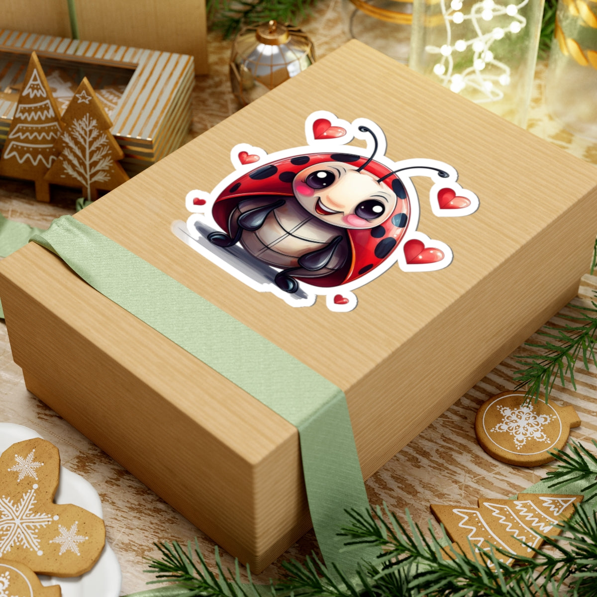 Cute Ladybug Sticker — Lovable Cartoon Kiss-Cut Decal with Hearts