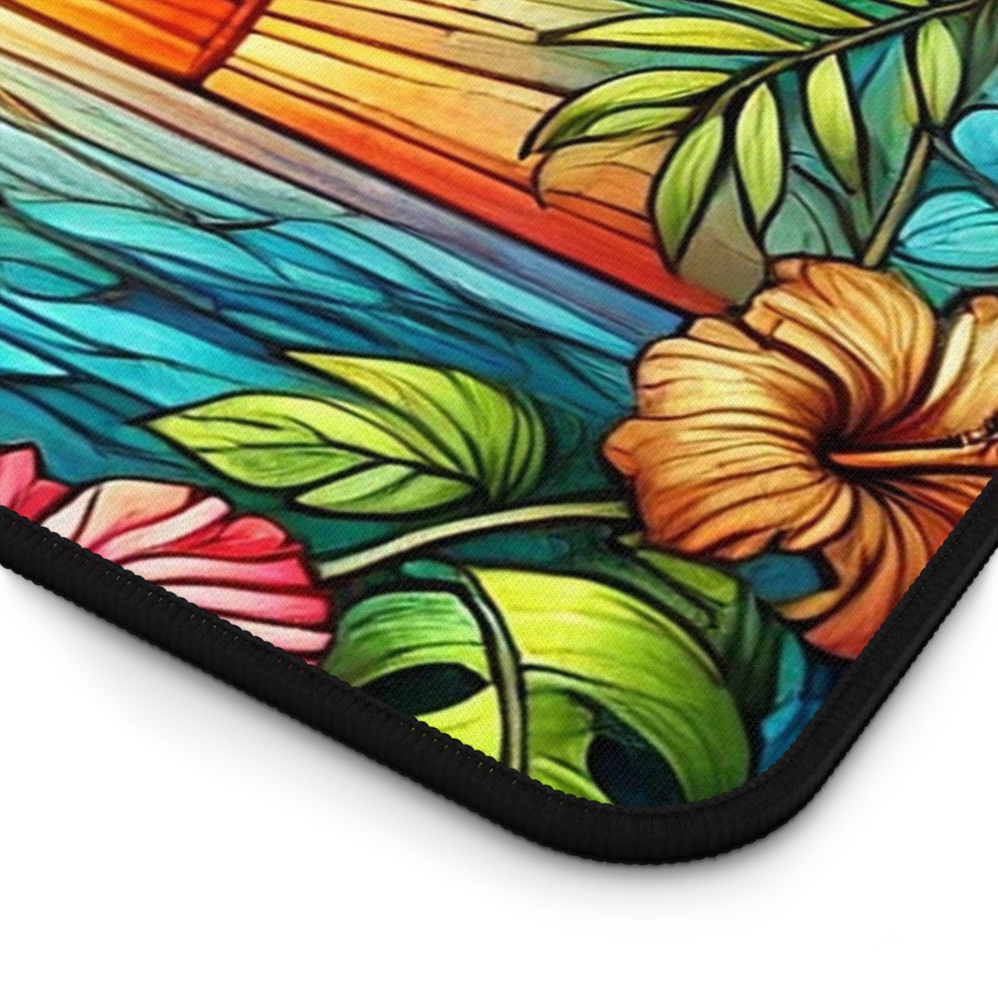 Sunset Tropical Desk Mat — Stained-Glass Sunrise Beach Mouse Pad