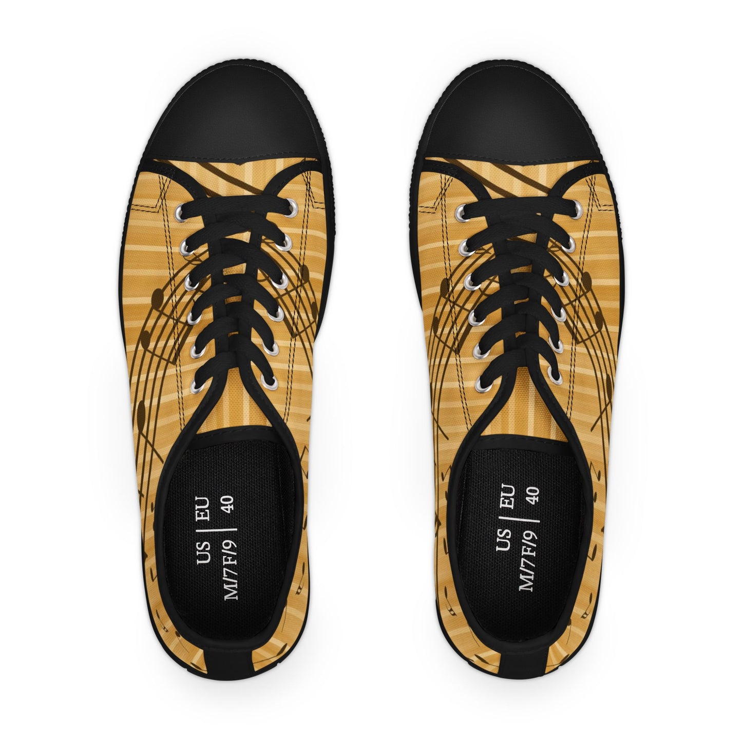 Music Notes Low Top Sneakers — Gold Staff & Notes Casual Canvas Shoes