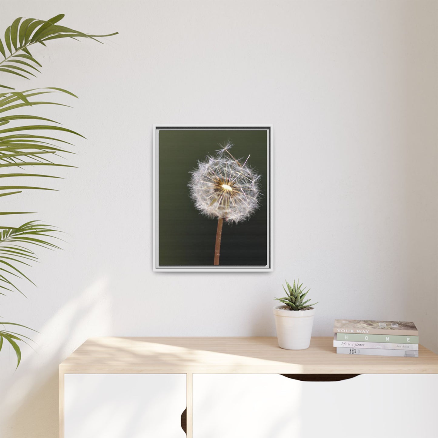 Framed Dandelion Canvas Print — Matte Botanical Wall Art