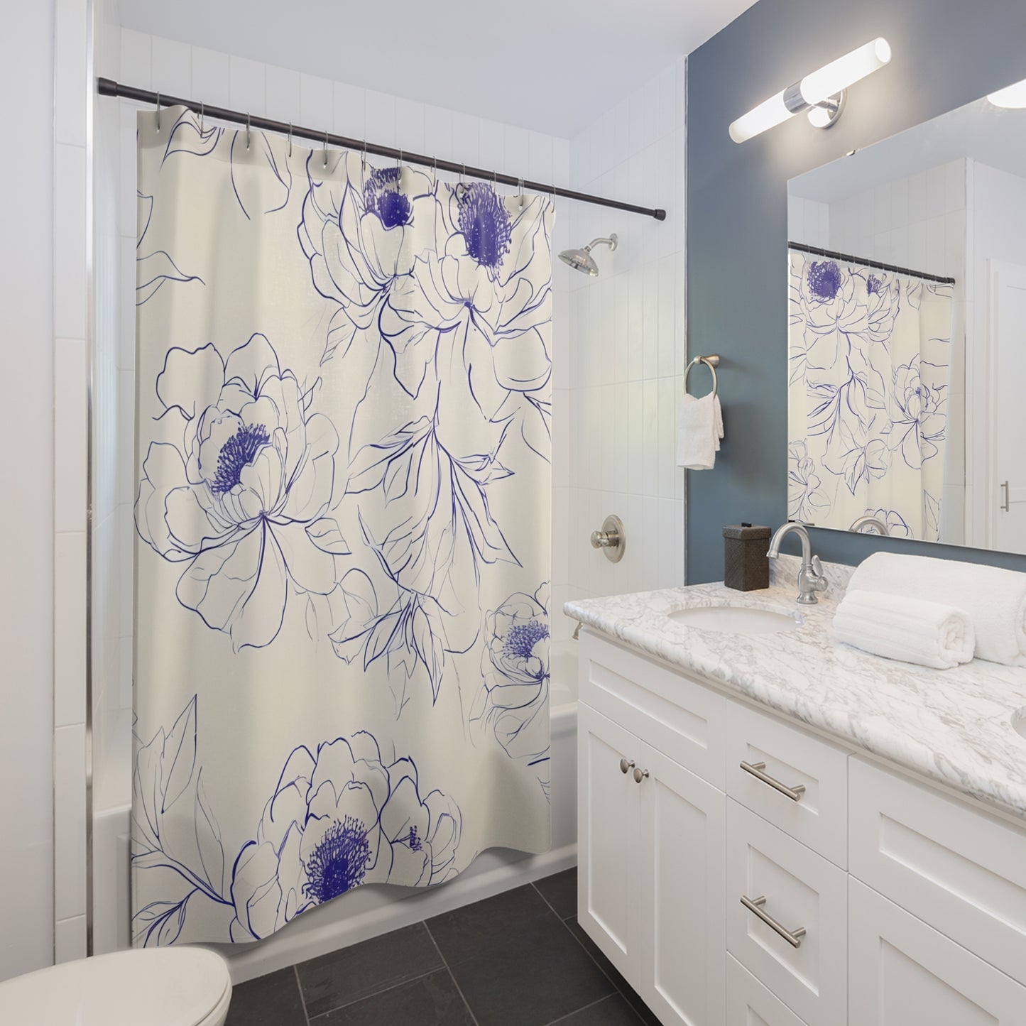 Elegant Floral Shower Curtain, Blooming Peony Bathroom Decor