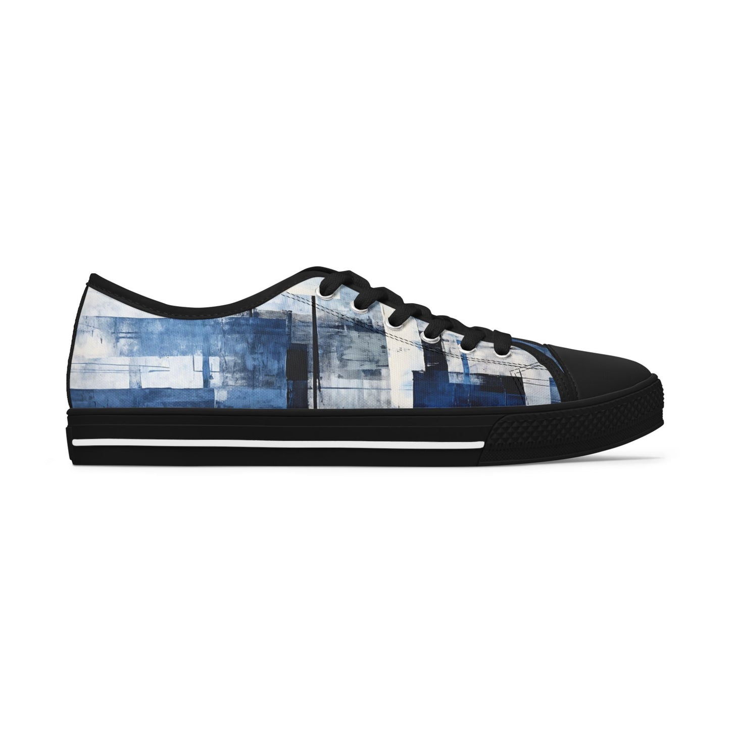 Abstract Blue Grid Low Top Sneakers — Casual Canvas Shoes