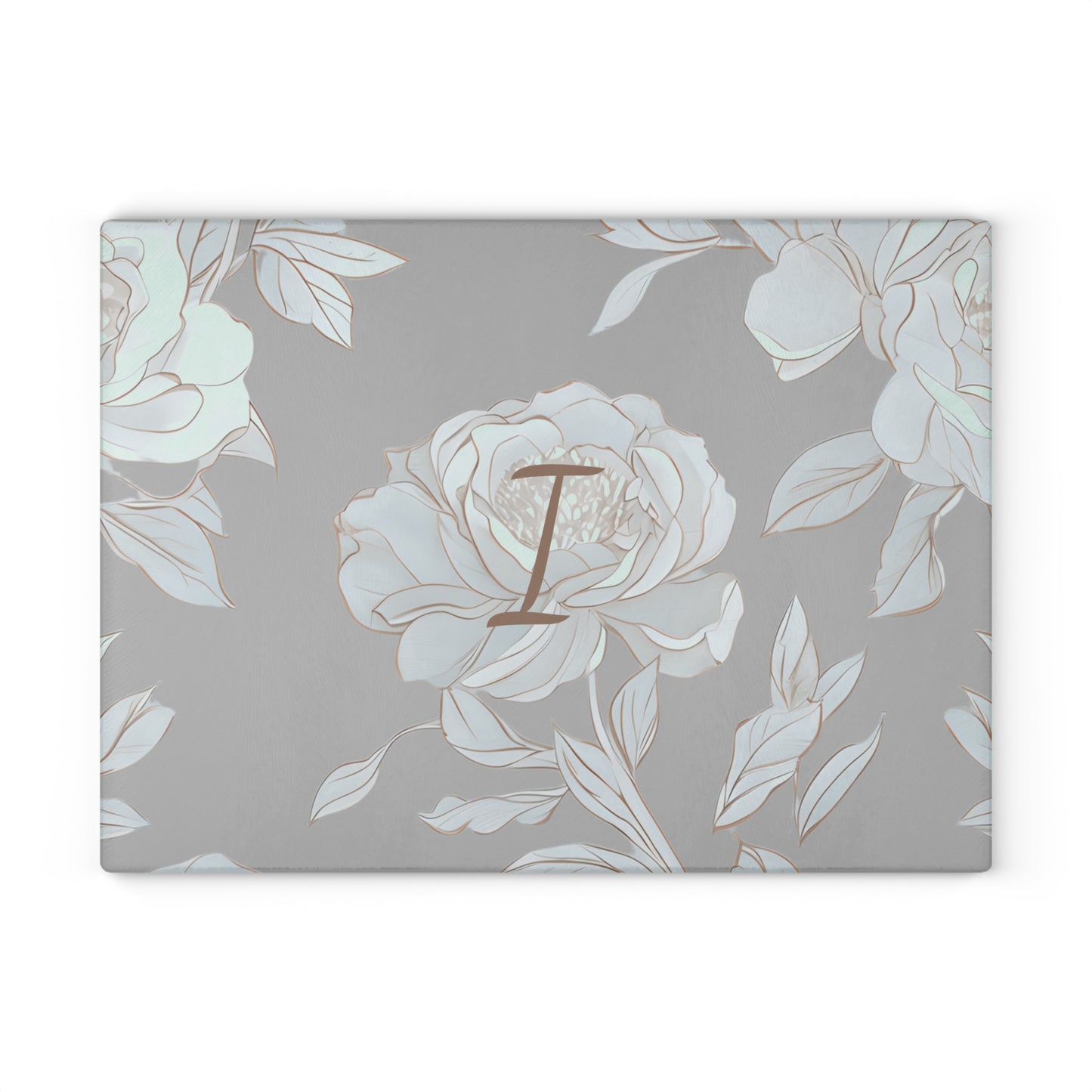 Personalized Floral Glass Cutting Board Letter I