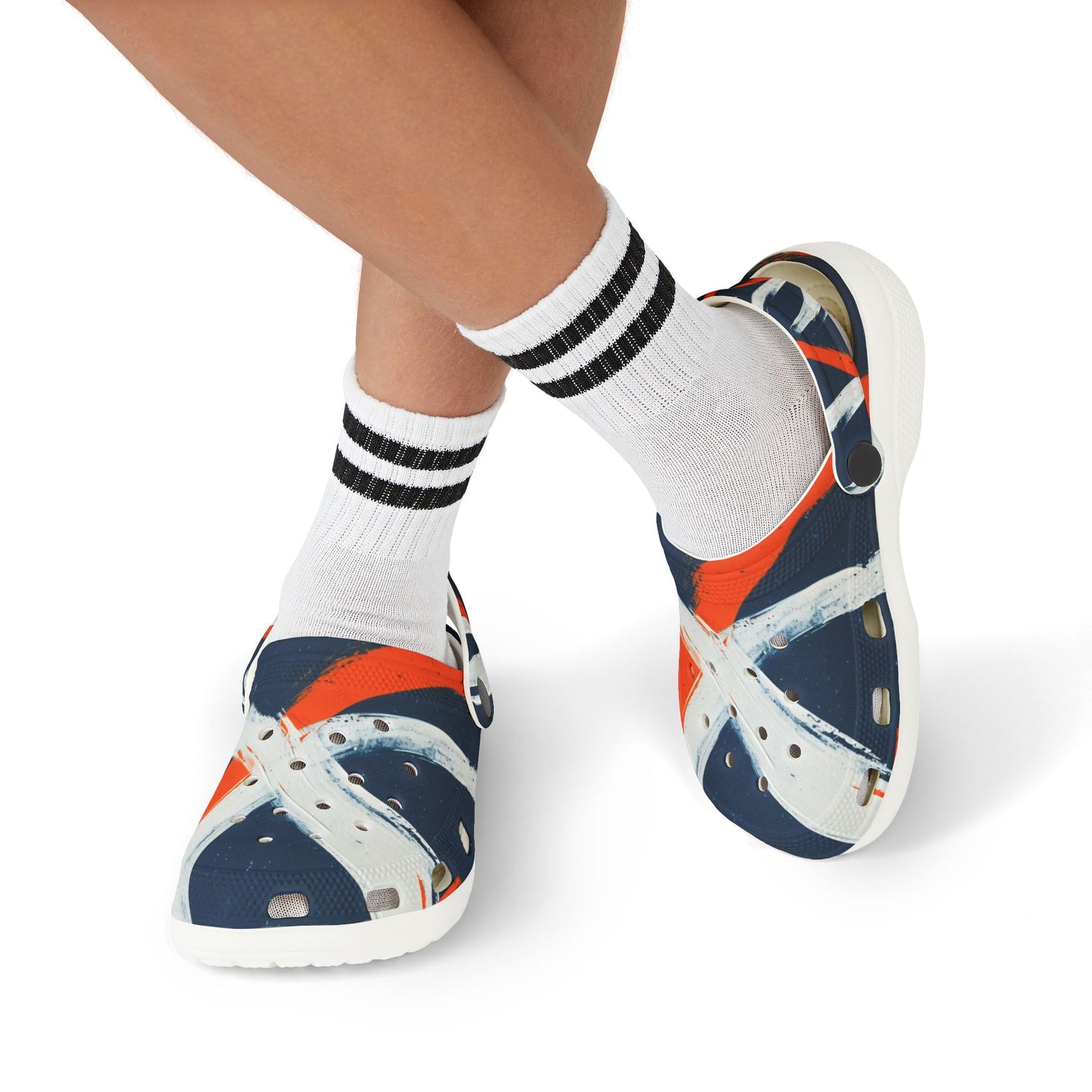 Kids Abstract Navy & Orange EVA Foam Clogs — Slip-On Summer Sandals