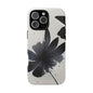 Monochrome Floral Tough Phone Case — Black Ink Flower Protective Cover