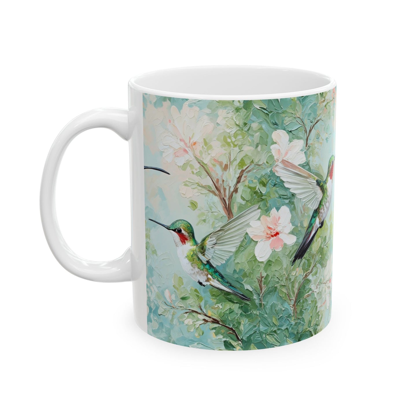 Hummingbird Floral Ceramic Mug — Watercolor Birds Coffee Cup (11oz & 15oz)