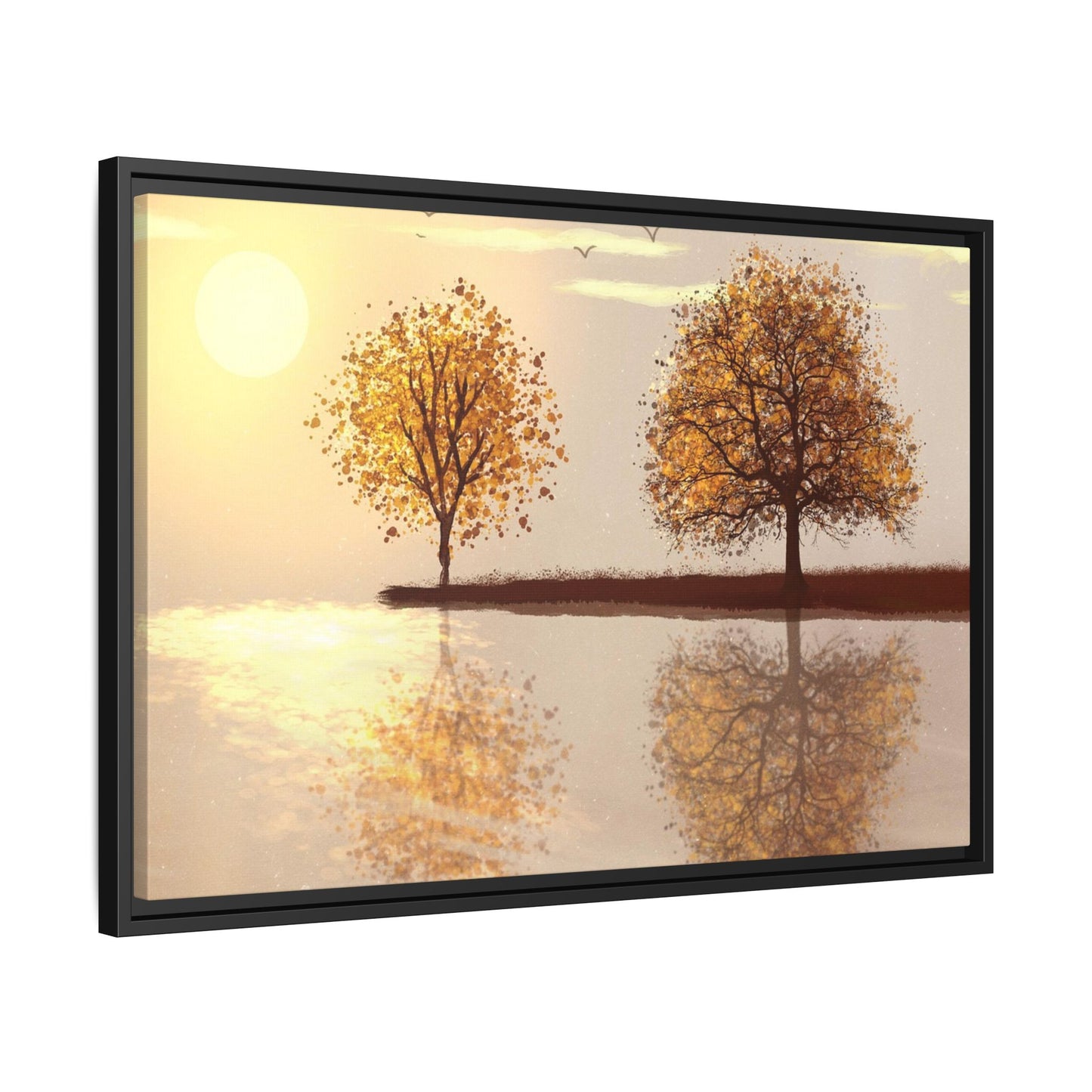Framed Matte Canvas Wall Art — Golden Autumn Trees Reflection
