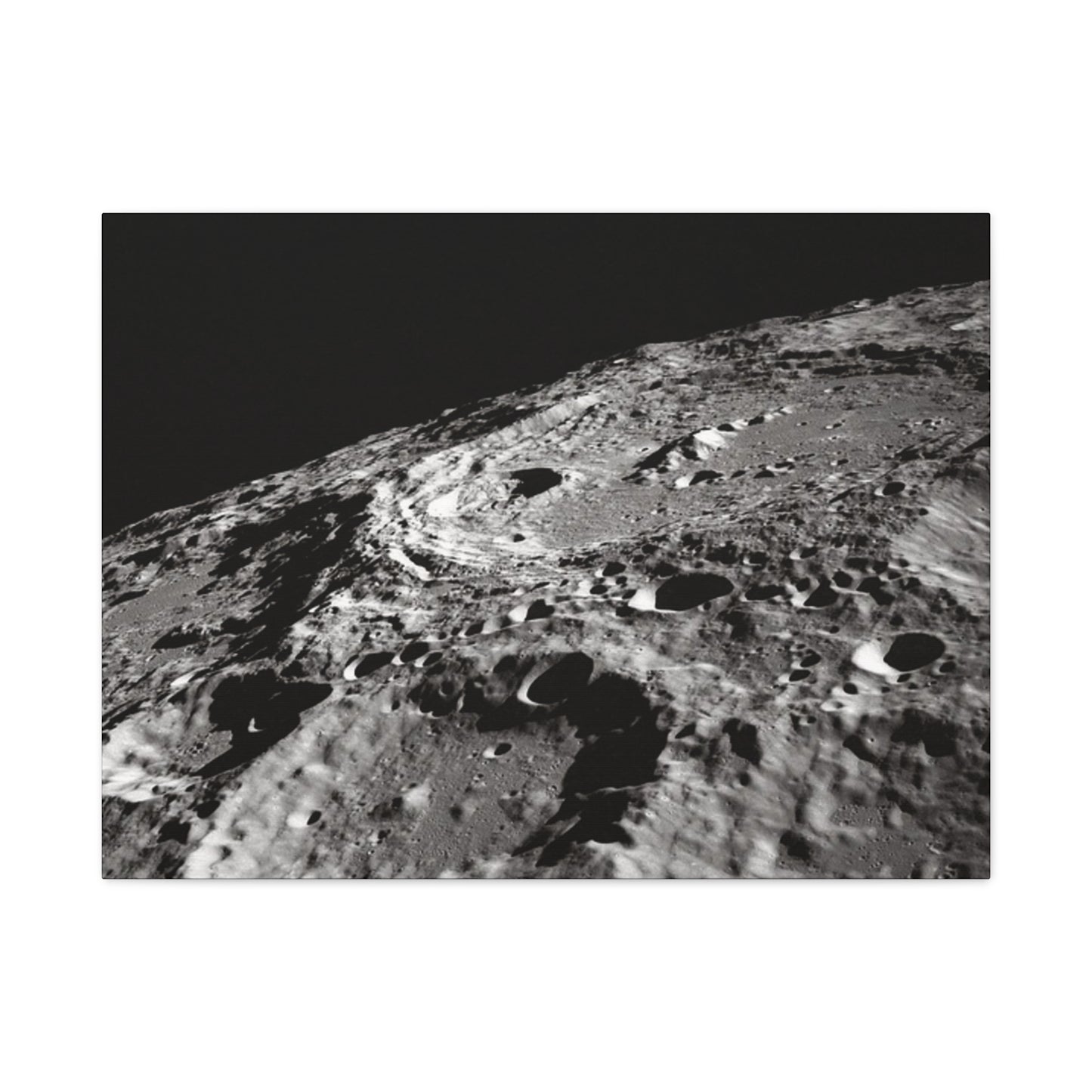 Lunar Surface Matte Canvas Print — Black & White Moon Crater Wall Art