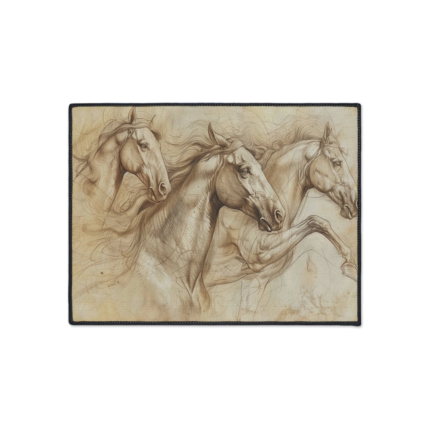 Galloping Horses Heavy Duty Floor Mat — Rustic Equestrian Rug for Entryway, Stable, Garage