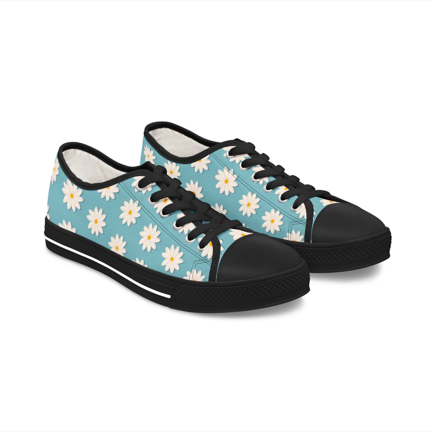 Daisy Print Low Top Sneakers – Retro Floral Canvas Shoes