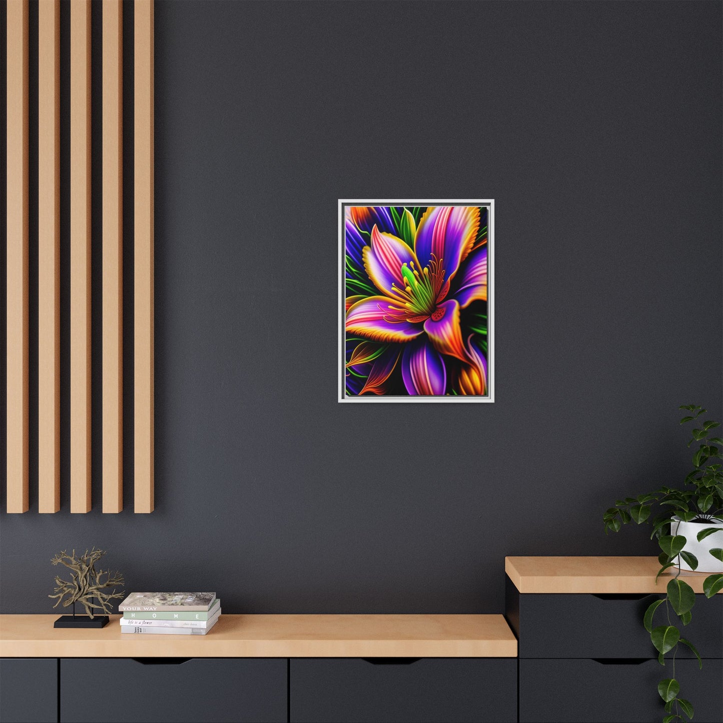 Vibrant Neon Floral Matte Canvas Print — Framed Wall Art