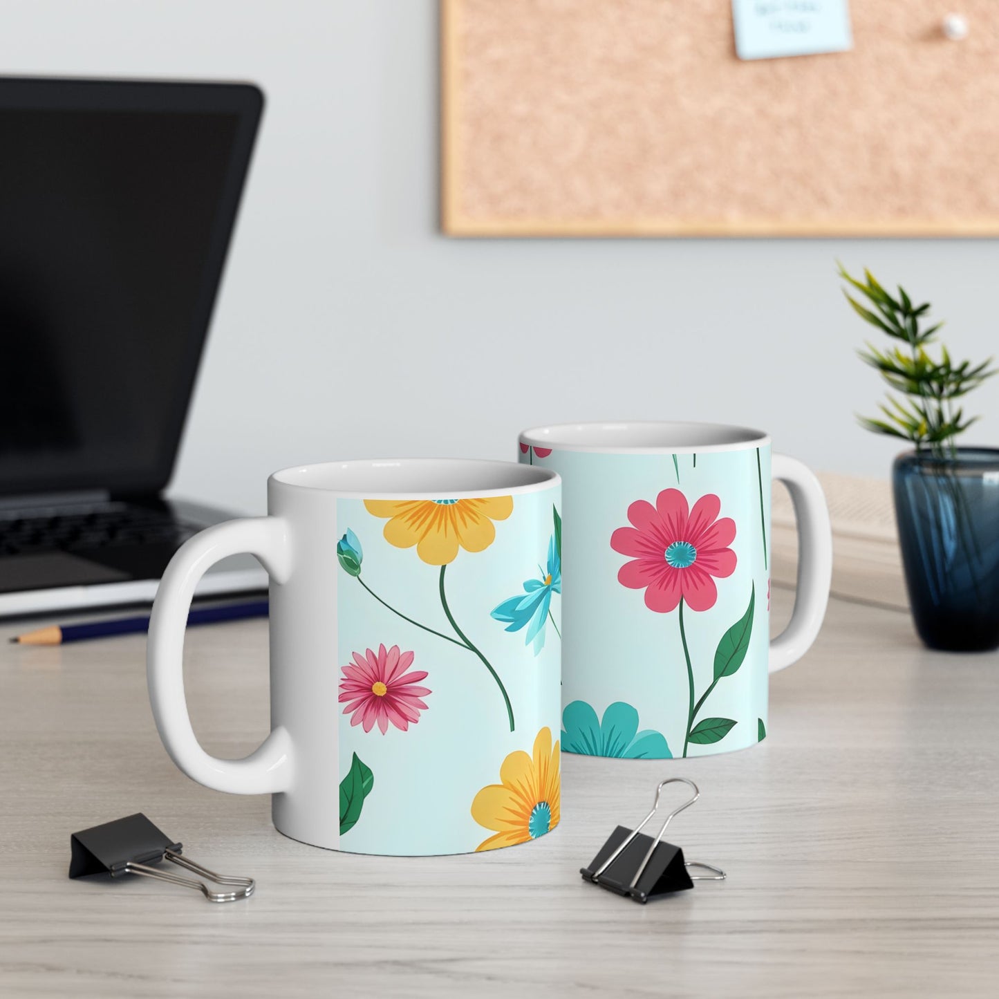 Floral Pattern Ceramic Mug — Colorful Spring Flowers 11oz & 15oz