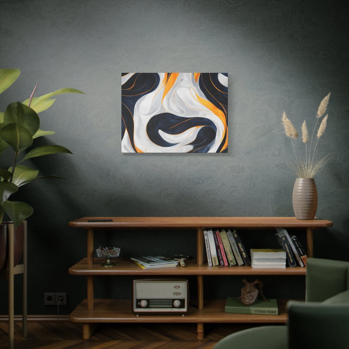 Abstract Navy & Gold Swirl Matte Canvas Wall Art