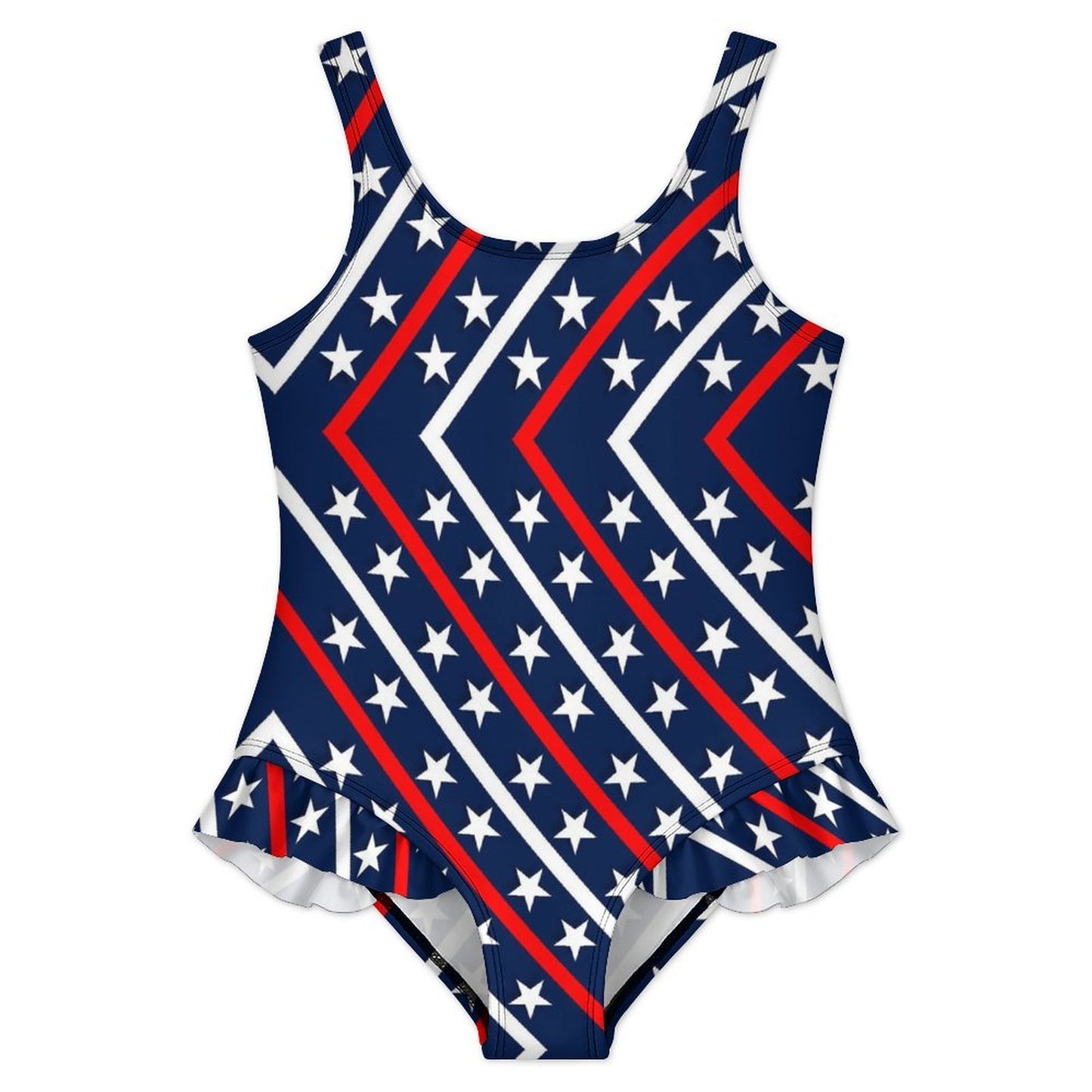 Girls Ruffle Trim One Piece Swimwear Red, White and Blue