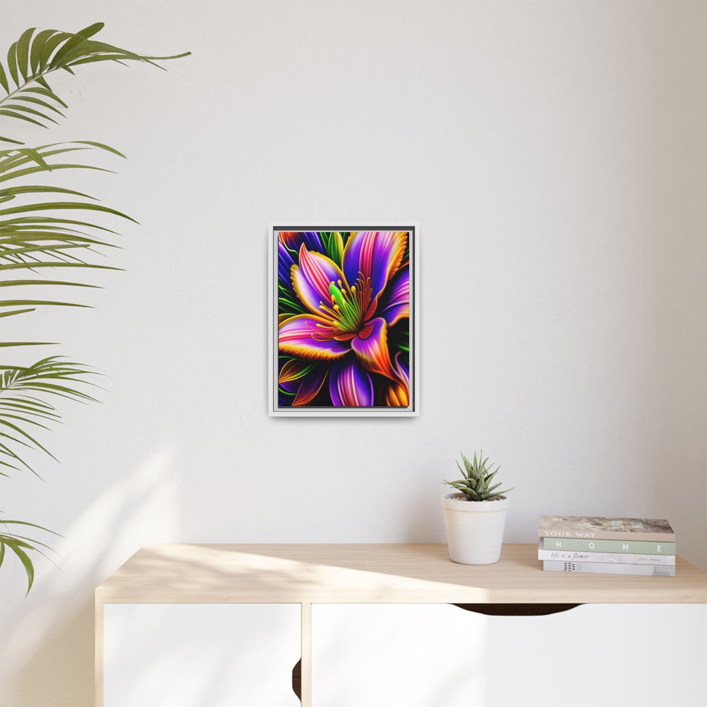 Vibrant Neon Floral Matte Canvas Print — Framed Wall Art
