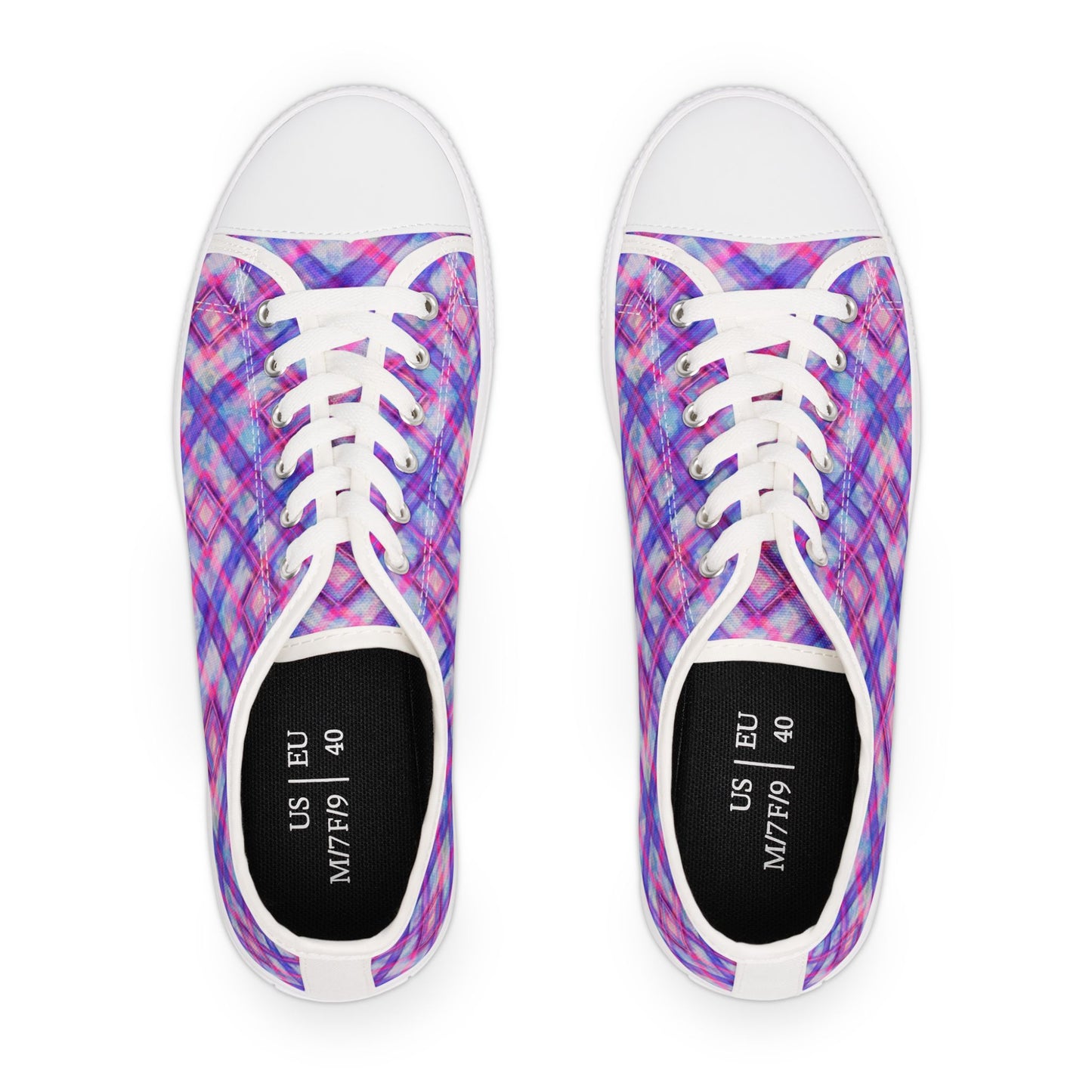 Women's Low Top Sneakers — Pink Purple Plaid Casual Canvas Shoes