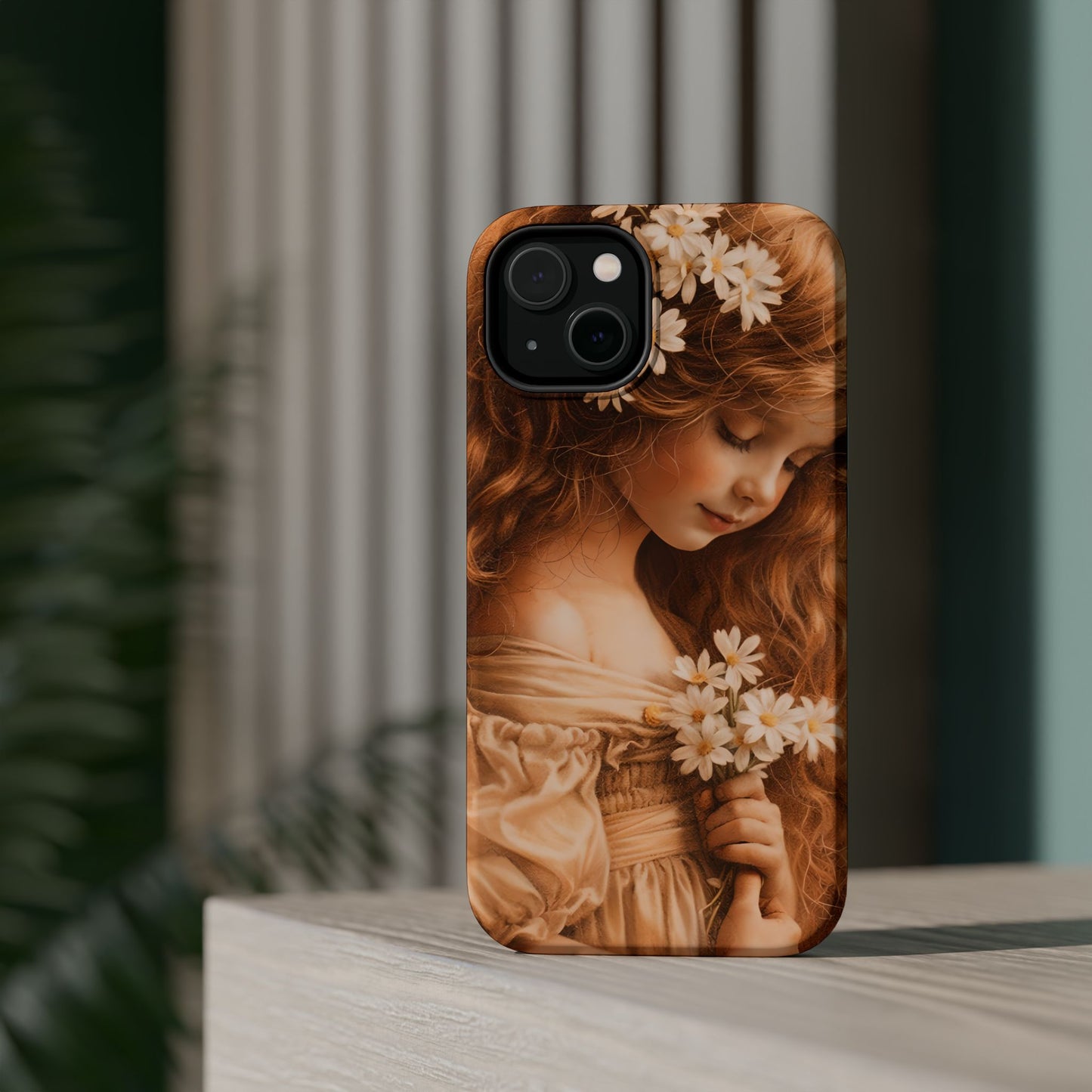 Vintage Floral Girl Magnetic Impact Phone Case — Protective iPhone Cover with Sepia Art