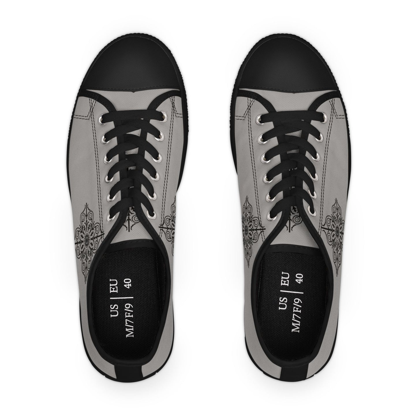 Women's Low Top Sneakers — Gray Tile Mandala Casual Canvas Shoes