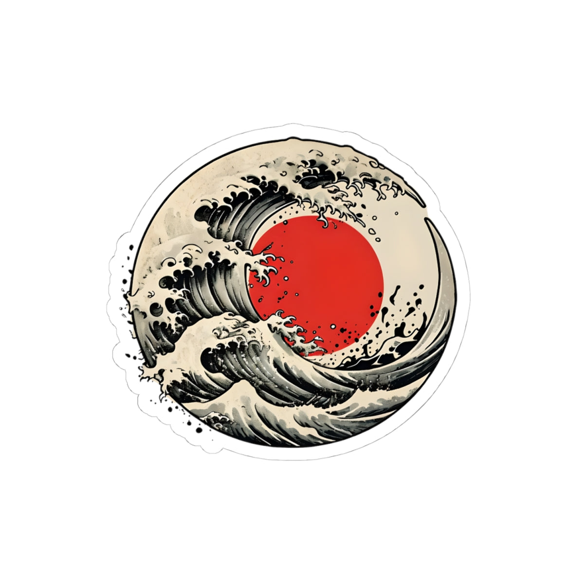 Japanese Wave Sticker — Red Sun Hokusai-Inspired Vinyl Decal