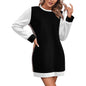 Women's Long Sleeve Sweater Dress Tan, Black and White