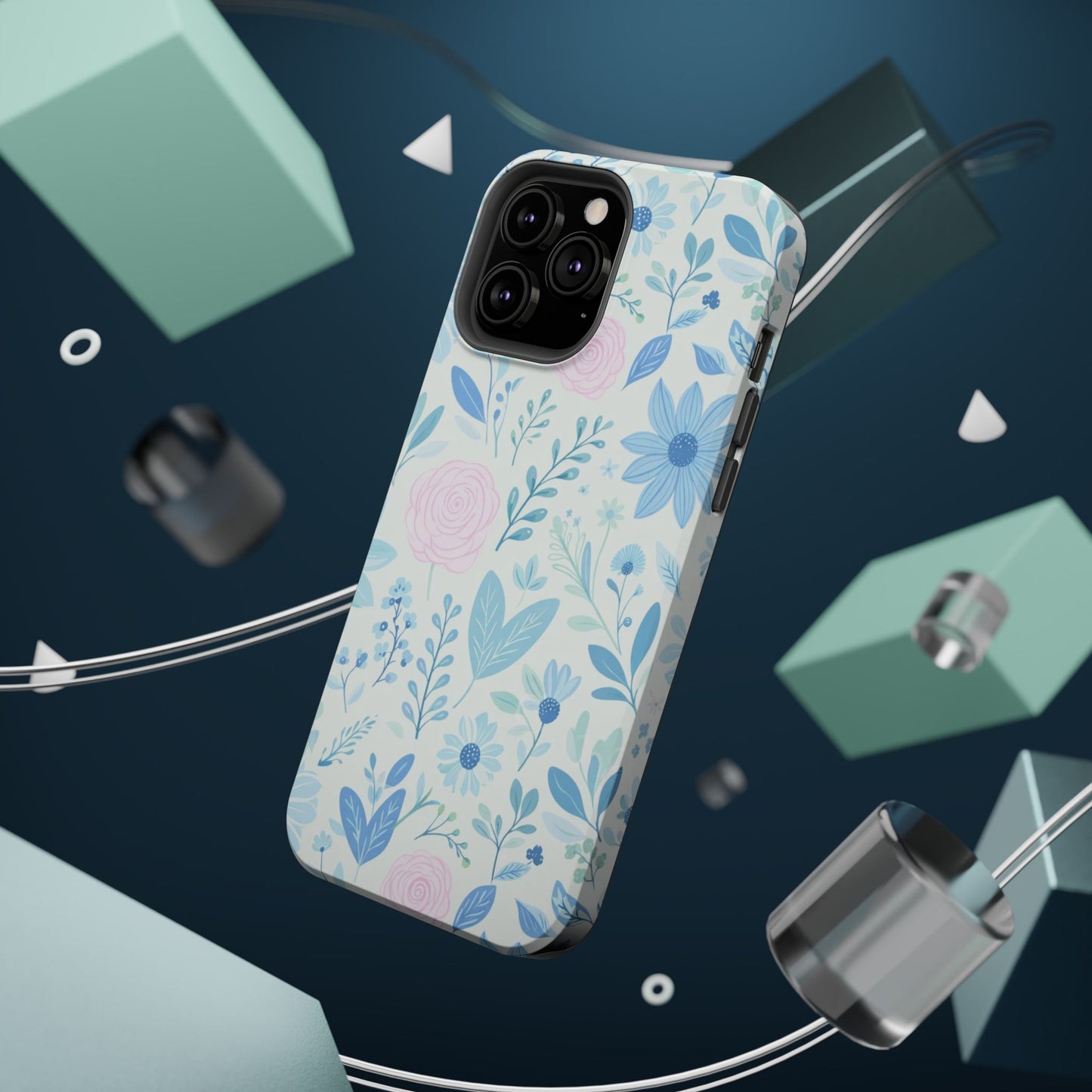 Floral Pastel Magnetic Impact Phone Case — Blue & Pink Botanical Design