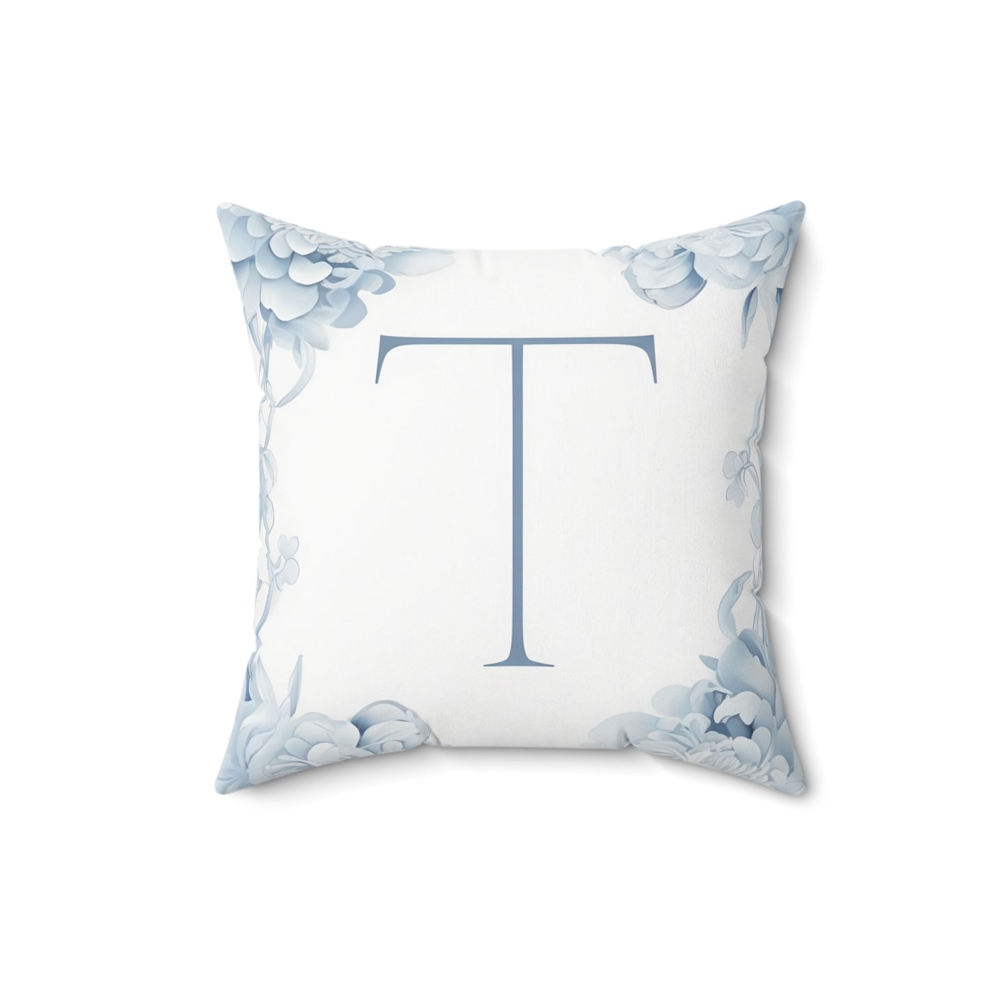 Monogram Pillow — Blue Floral Initial 'T' Decorative Throw Pillow