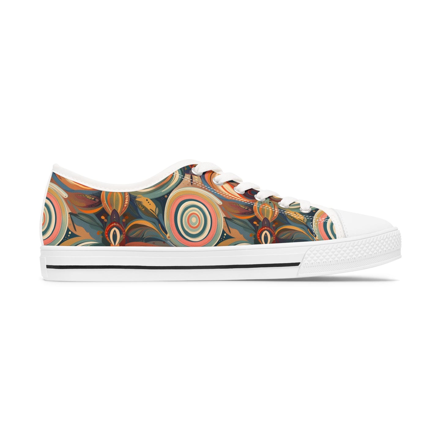 Low Top Sneakers — Retro Boho Circular Pattern Canvas Shoes