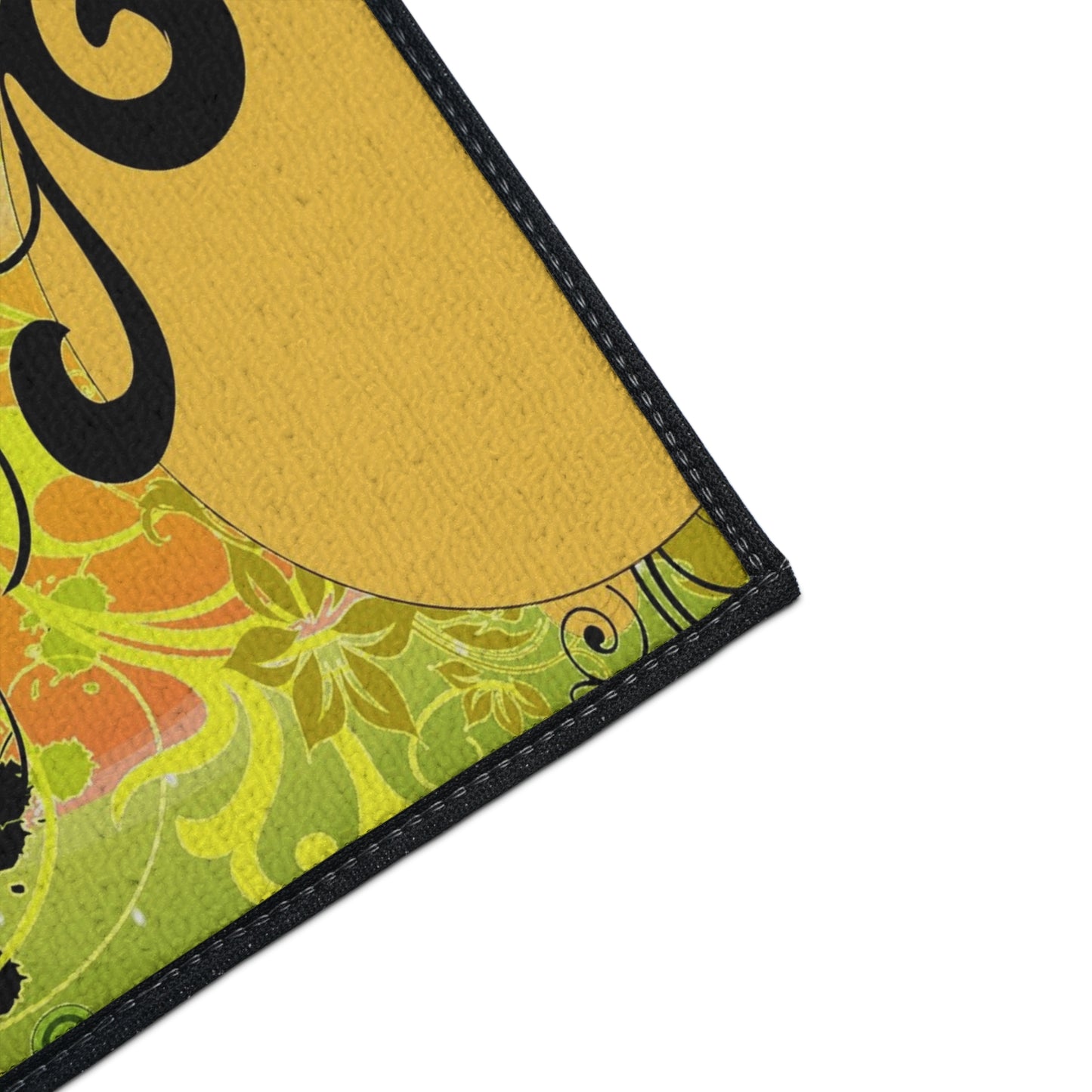 Floral Swirl Heavy Duty Floor Mat — Yellow Green Decorative Entry Rug