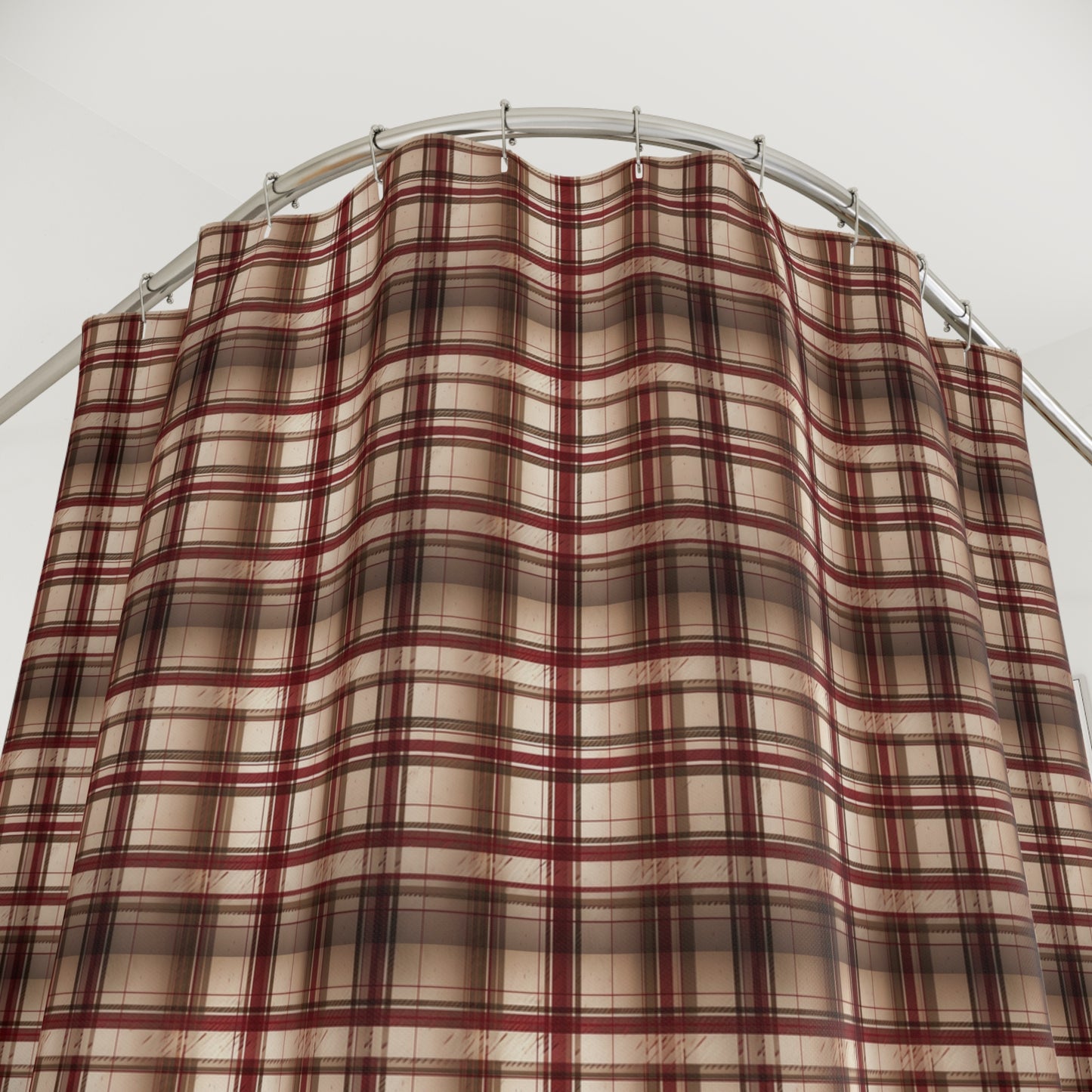 Plaid Shower Curtain — Rustic Brown & Red Tartan Bathroom Decor