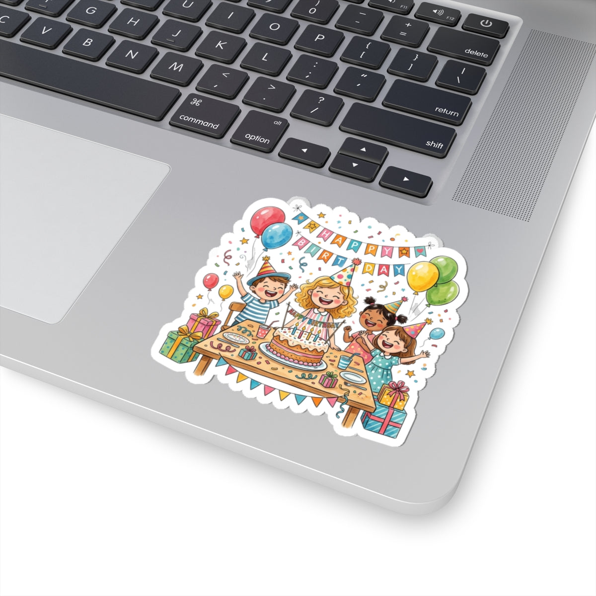 Birthday Party Kids Sticker — Happy Birthday Cake Celebration Kiss-Cut Sticker