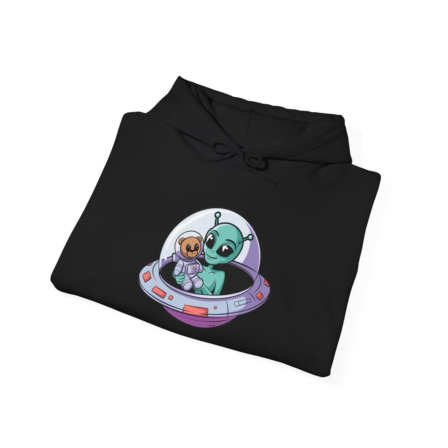 Cute Alien and Kid Hoodie, Unisex Heavy Blend Sweatshirt, UFO Lover Gift, Halloween Costume, Space-Themed Outfit, Birthday Present