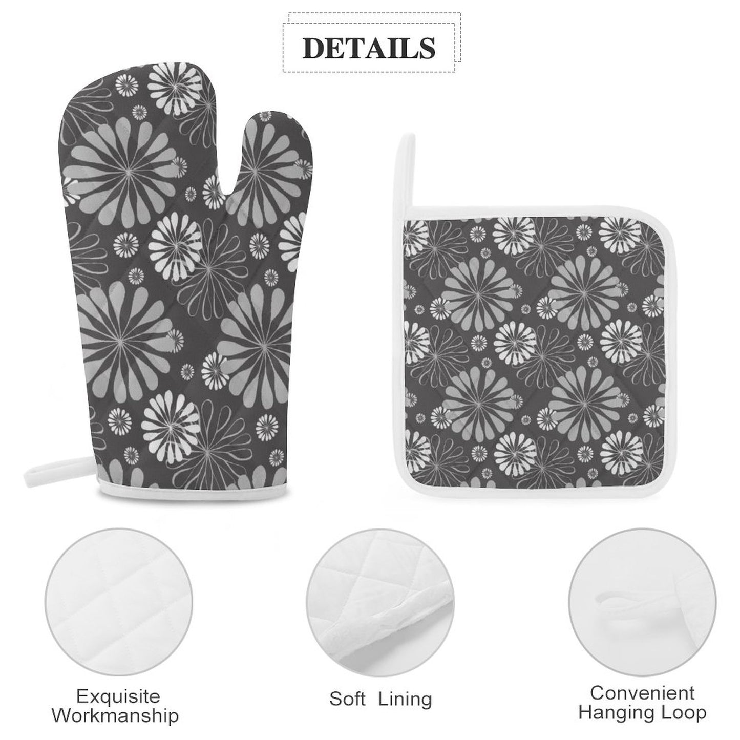 Oven Mitts & Pot Holder Set of 3 Gray