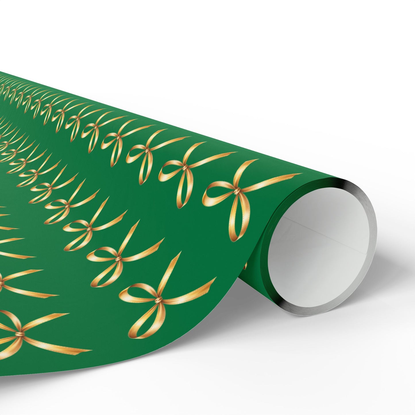 Green Wrapping Paper Roll — Gold Bow Pattern