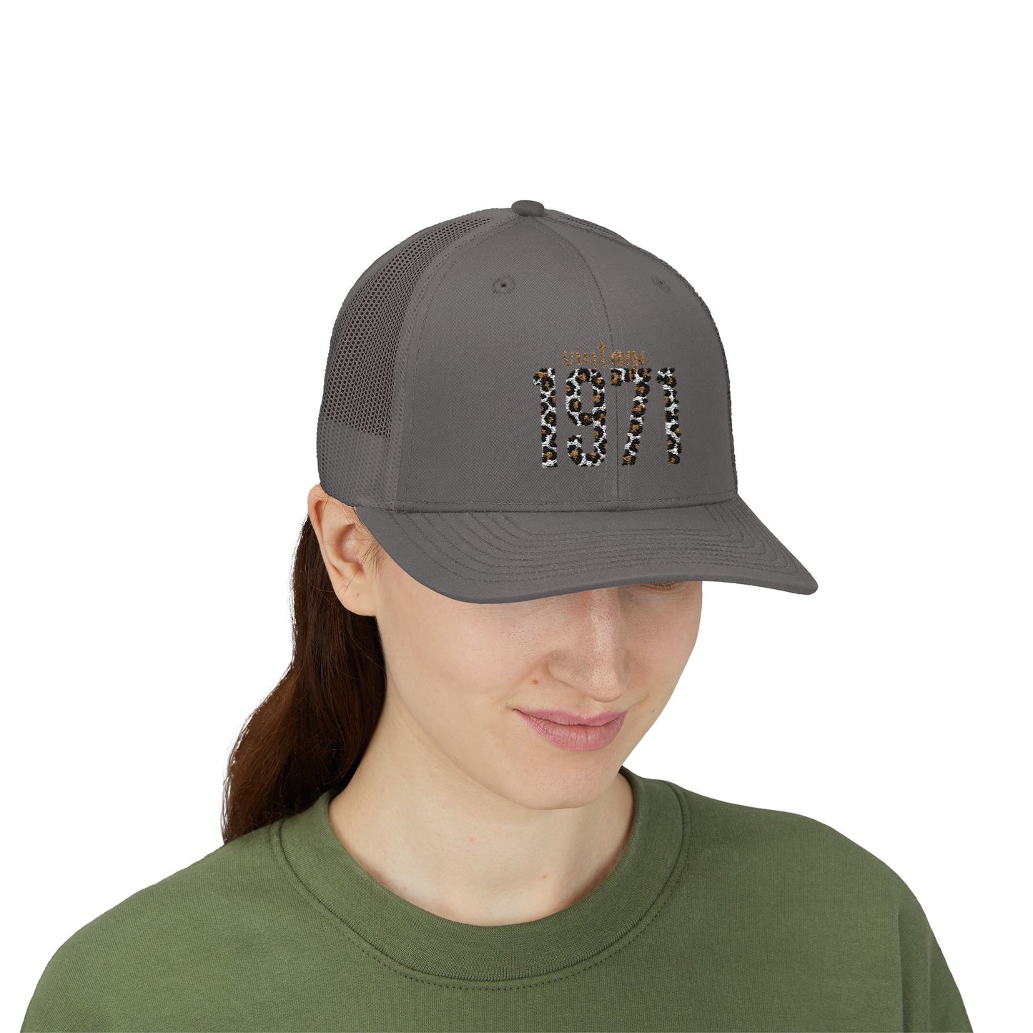1971 Leopard Print Snapback Trucker Cap — Vintage Born in 1971 Birthday Gift