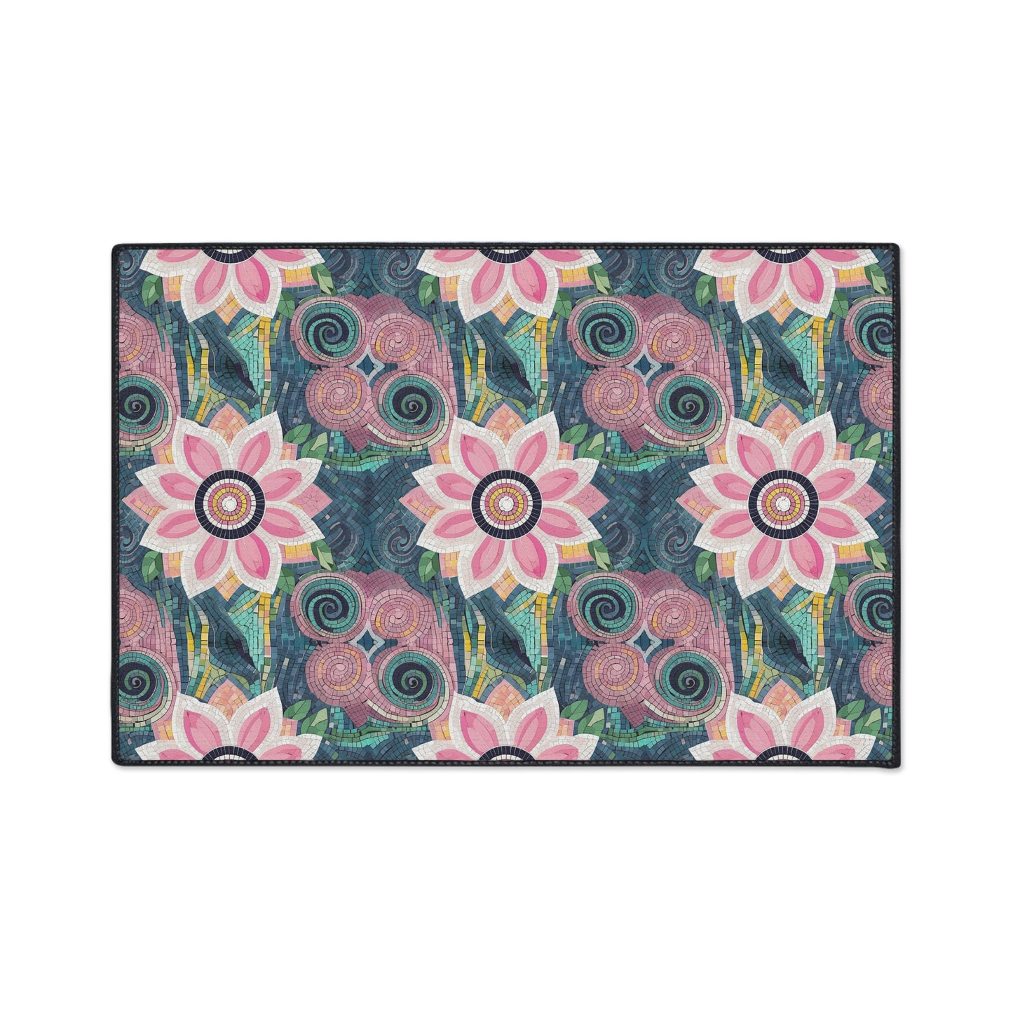 Floral Boho Heavy-Duty Floor Mat — Pink Lotus Pattern Rug