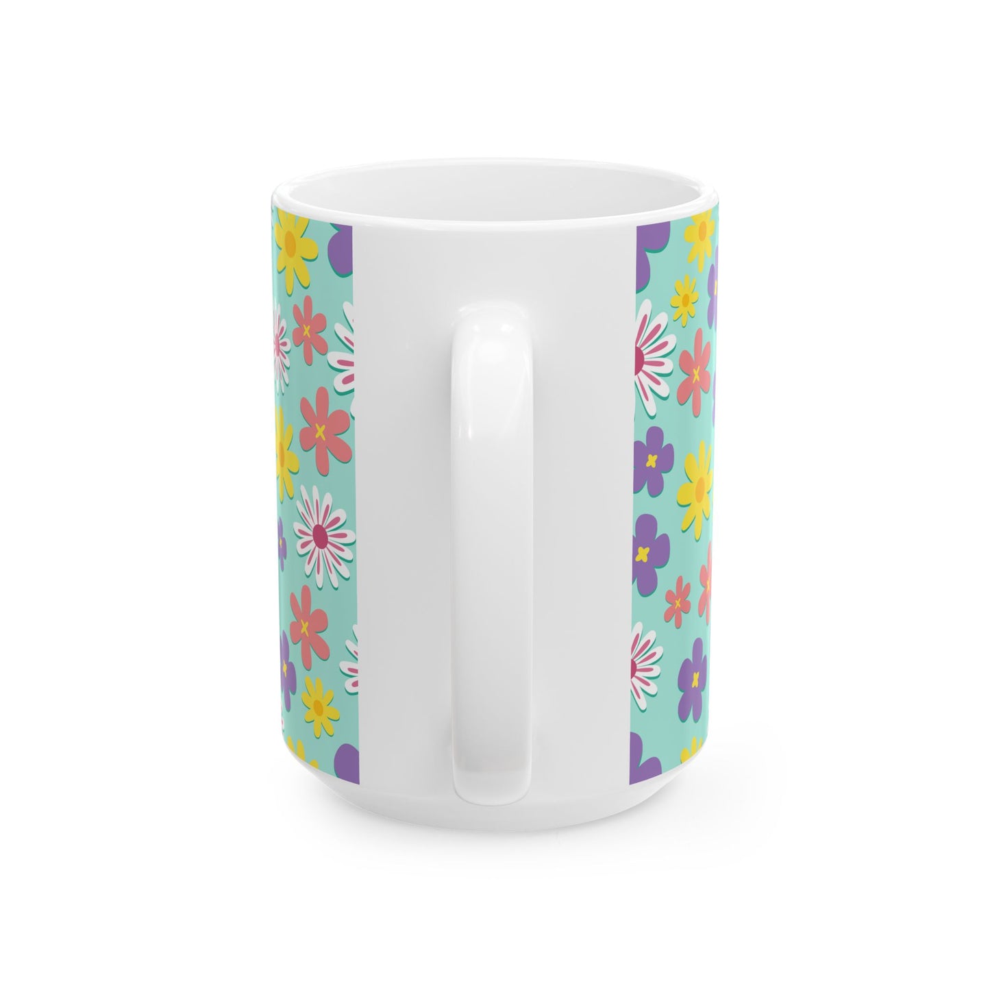 Turquoise Floral Pattern Mug — Colorful Daisy Coffee Cup (11oz & 15oz)