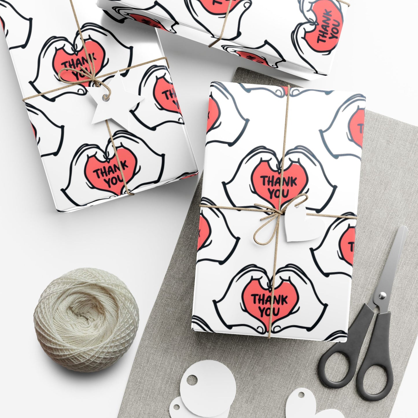 Gift Wrap — 'Thank You' Heart Hands Pattern Wrapping Paper