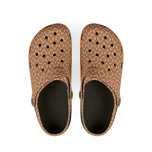 EVA Foam Clogs — Terracotta Geometric Pattern Slip-On Shoes