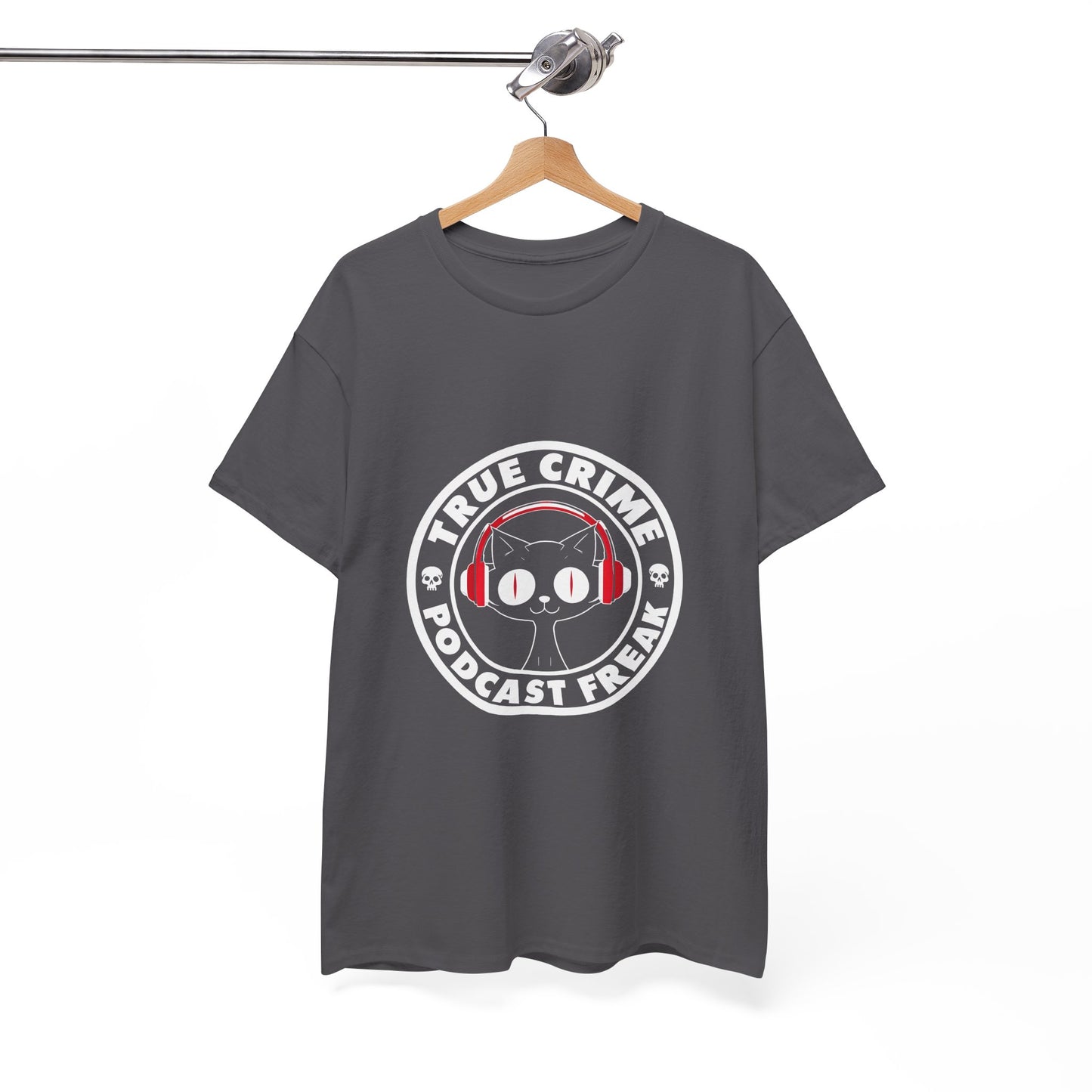 True Crime Podcast Tee — Cat with Headphones Logo