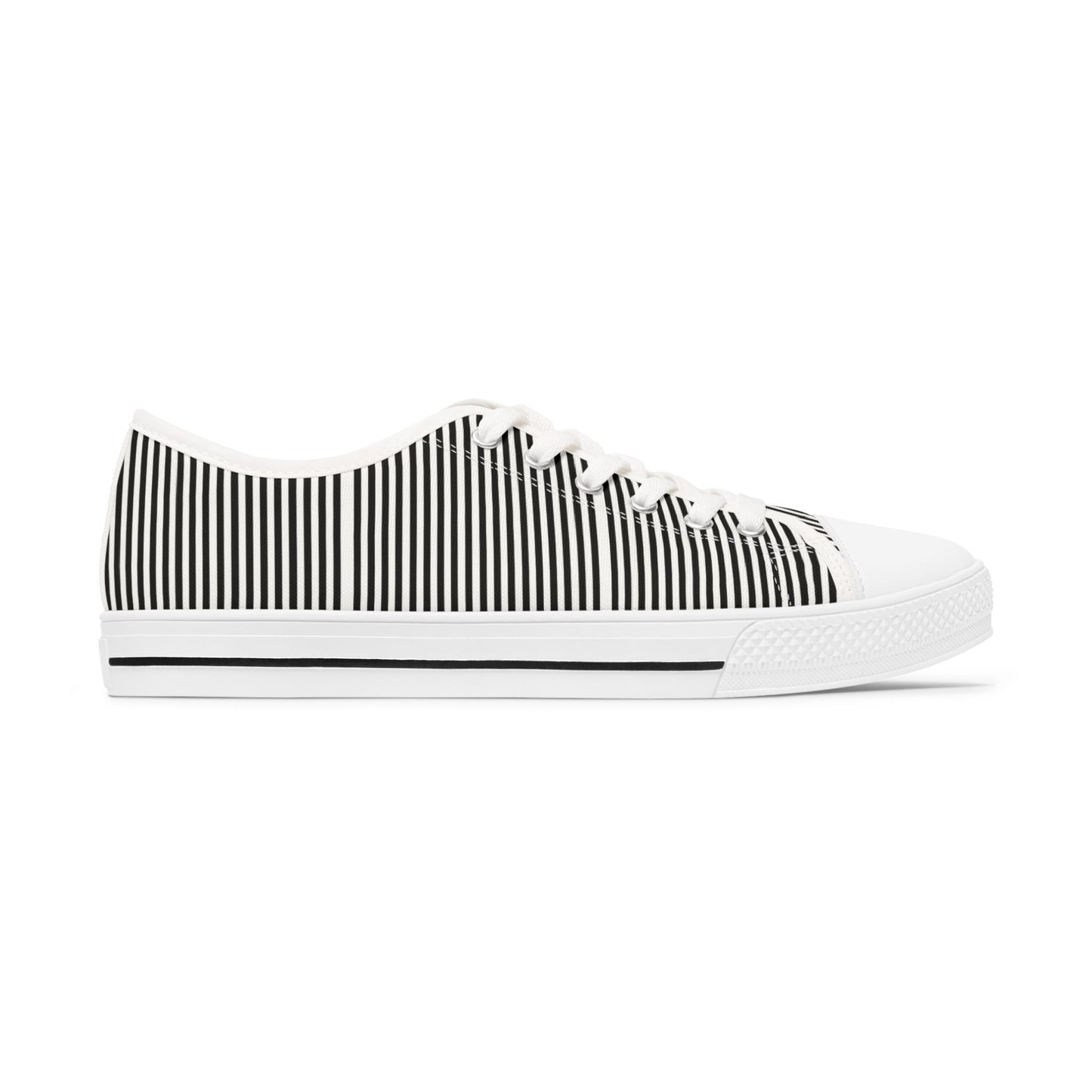 Striped Low Top Sneakers for Women — Casual Black & White Canvas Kicks