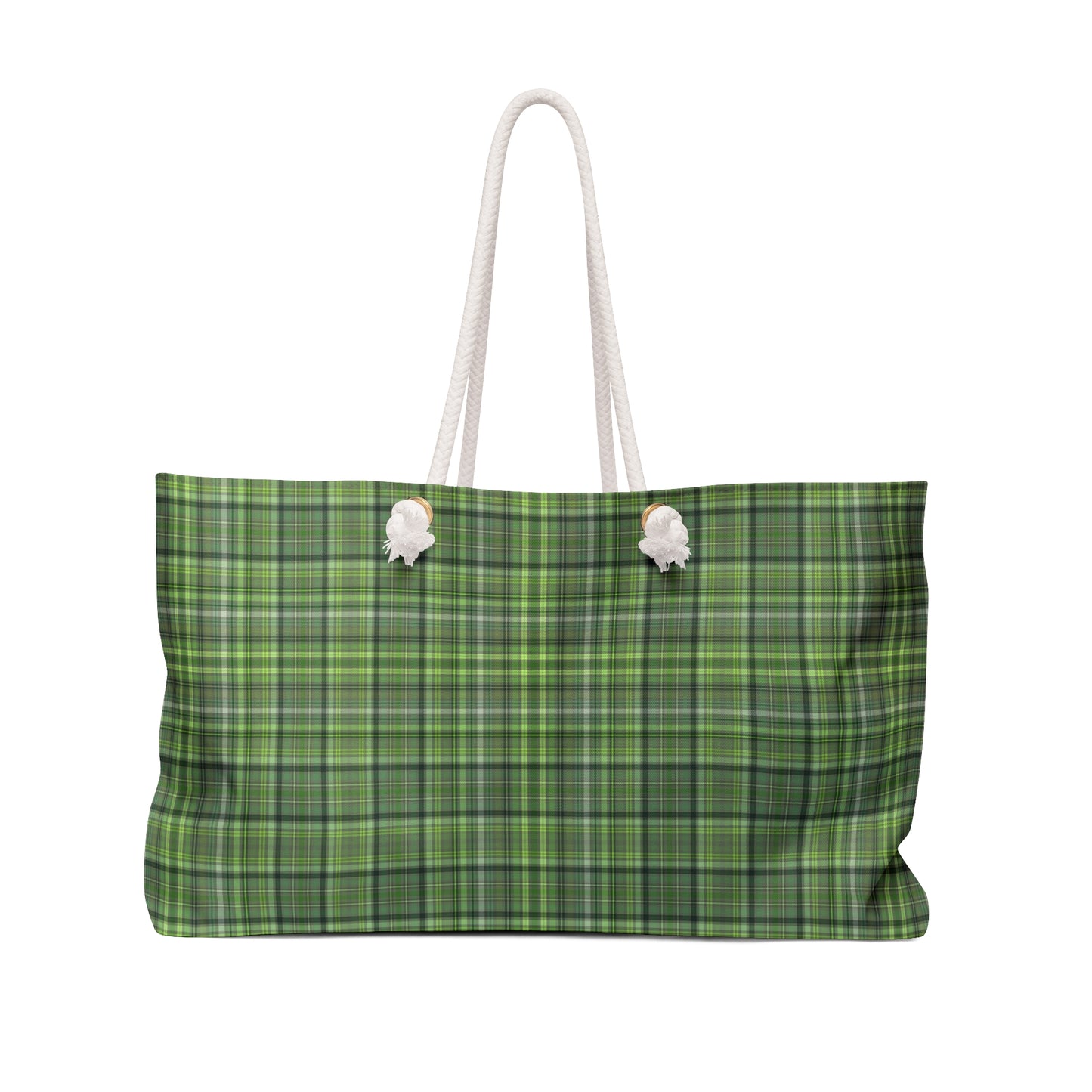 Green Plaid Weekender Bag – Large Travel Tote with Rope Handles