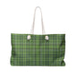 Green Plaid Weekender Bag – Large Travel Tote with Rope Handles