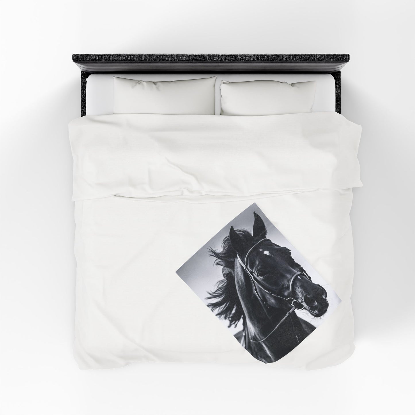 Black Stallion Velveteen Plush Blanket – Photoreal Horse Throw for Equestrian Fans