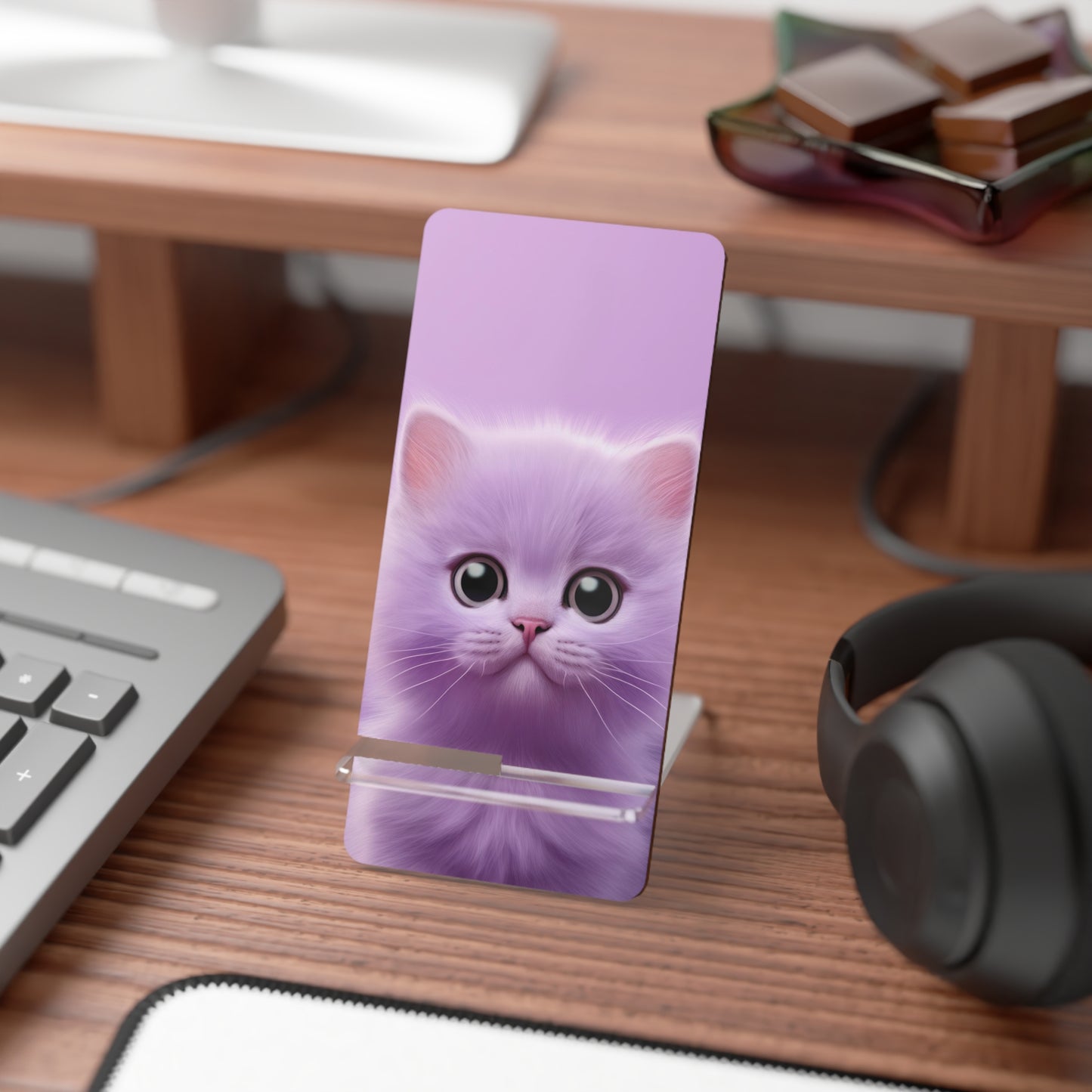 Cute Purple Kitten Phone Stand — Foldable Mobile Display Stand for Smartphones