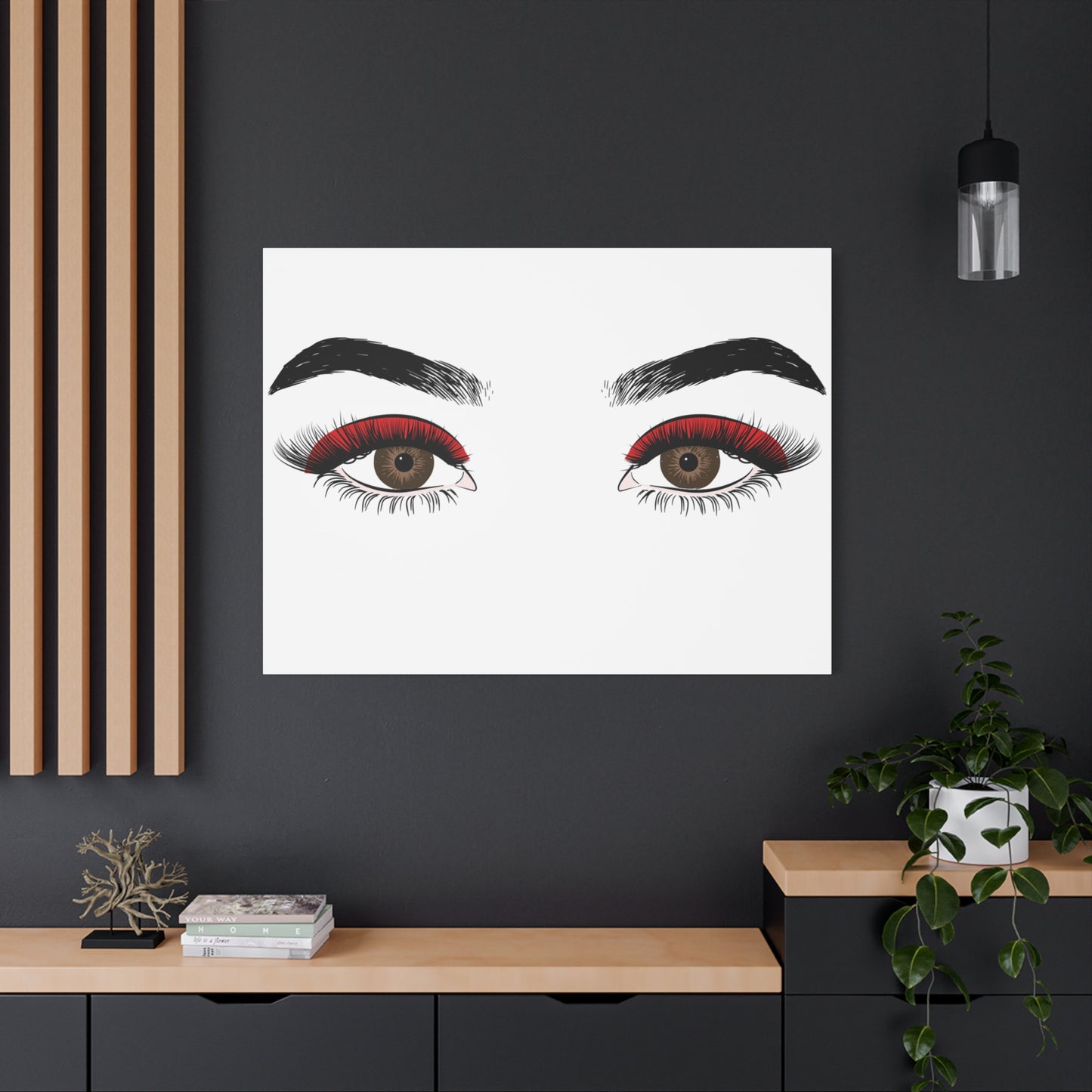 Red Lashes Wall Art Canvas — Glam Eyes Makeup Decor