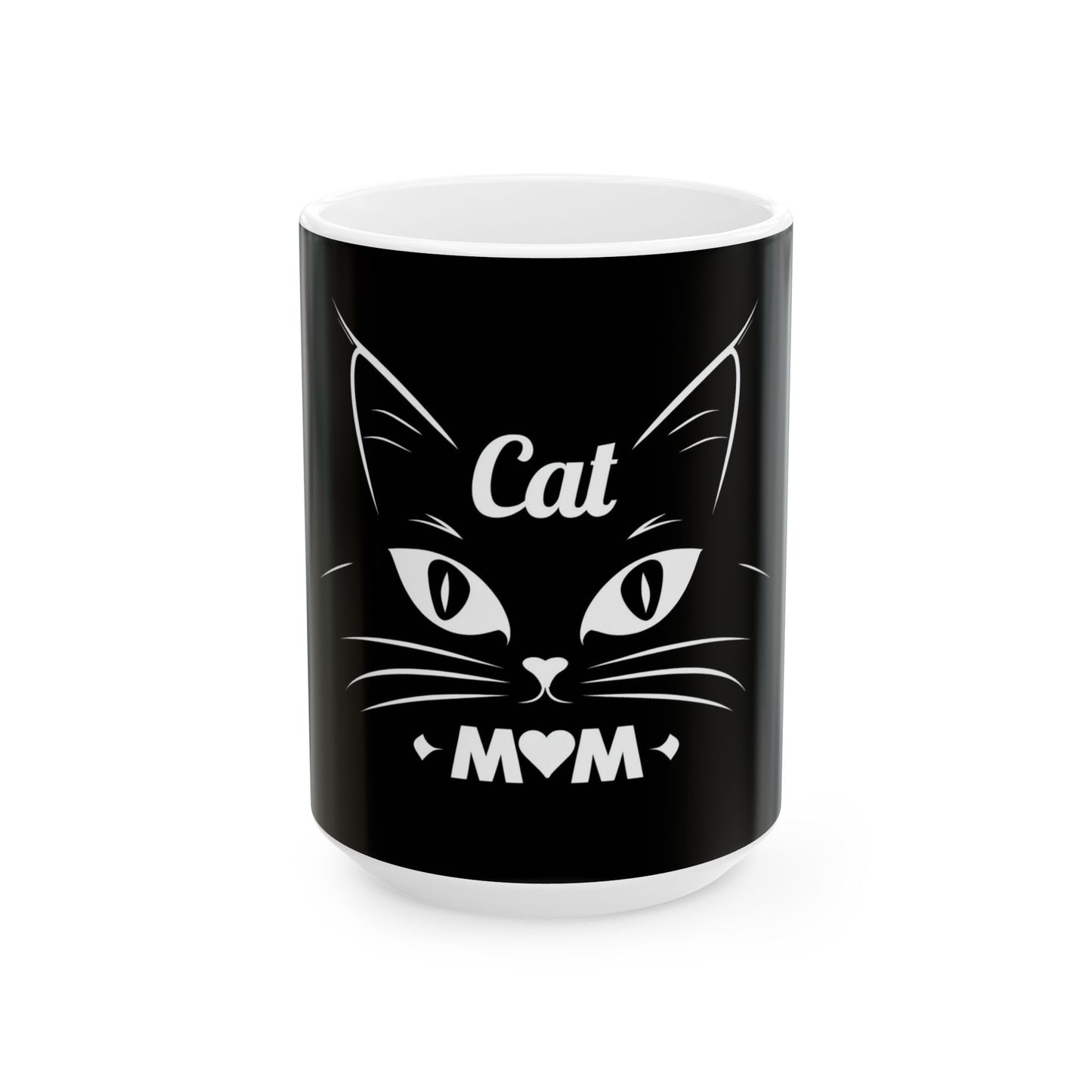Cat Mom Ceramic Mug — Black Cat Face 11oz & 15oz Coffee Cup