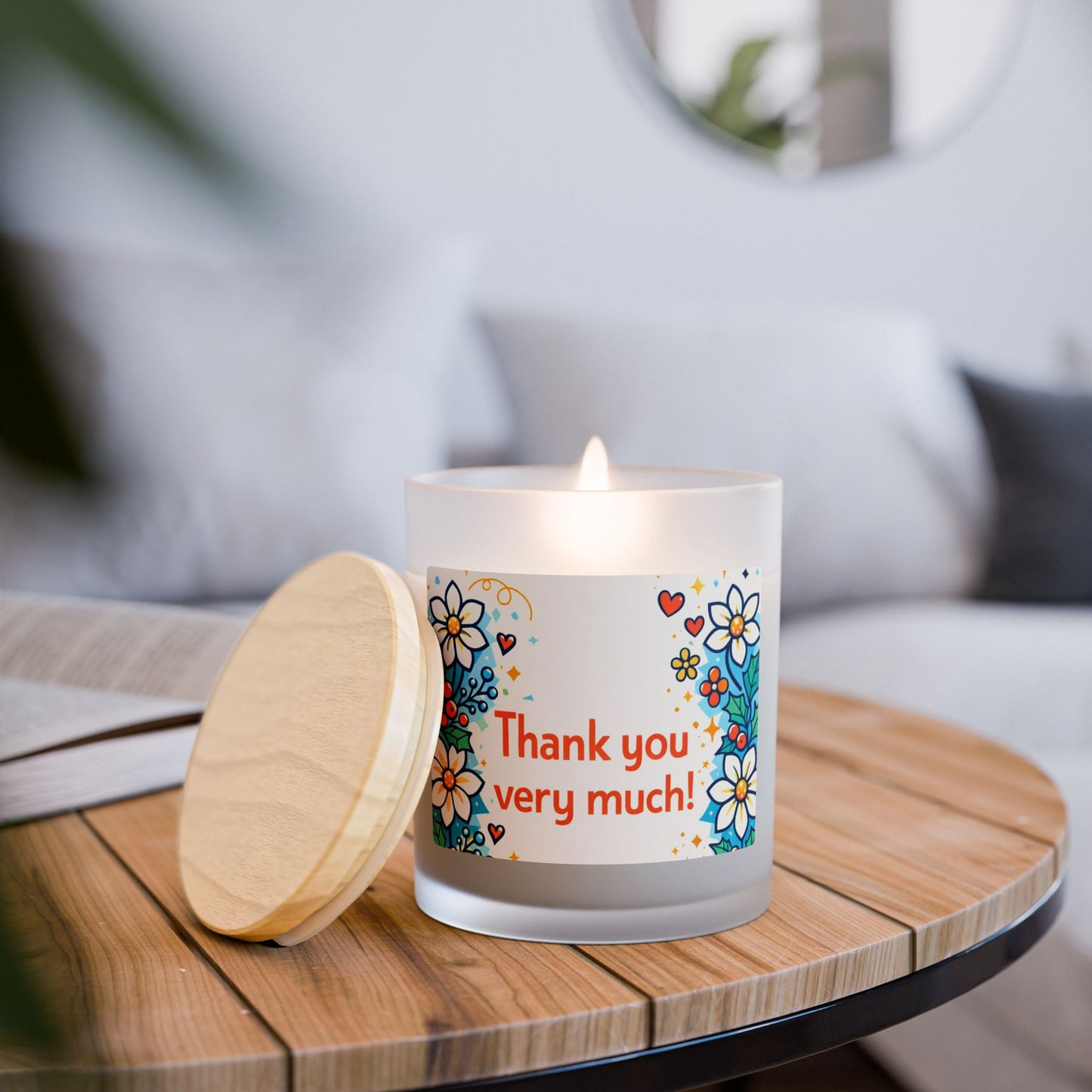 Thank You Very Much Frosted Glass Candle — Floral Appreciation 11oz