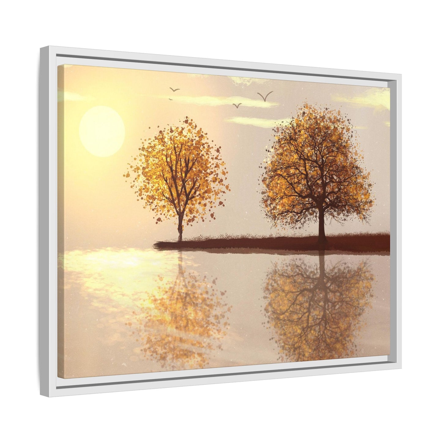 Framed Matte Canvas Wall Art — Golden Autumn Trees Reflection