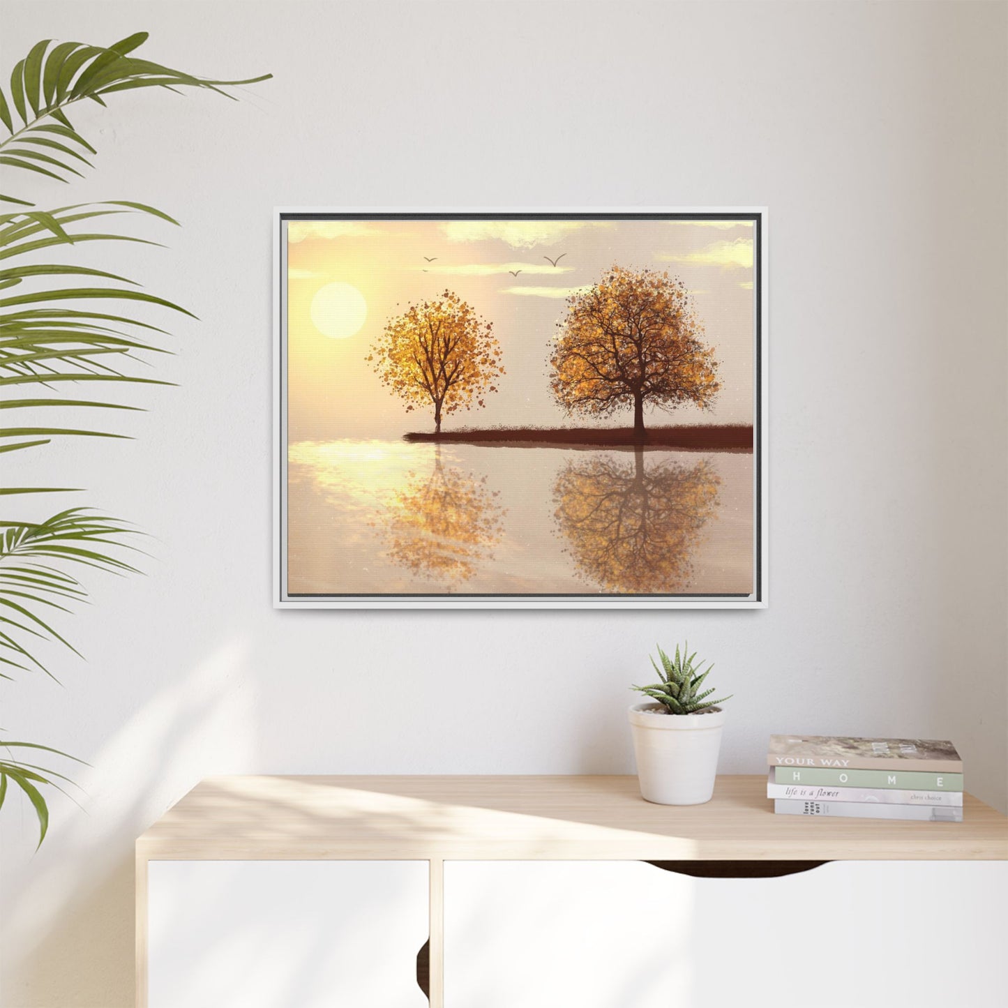 Framed Matte Canvas Wall Art — Golden Autumn Trees Reflection