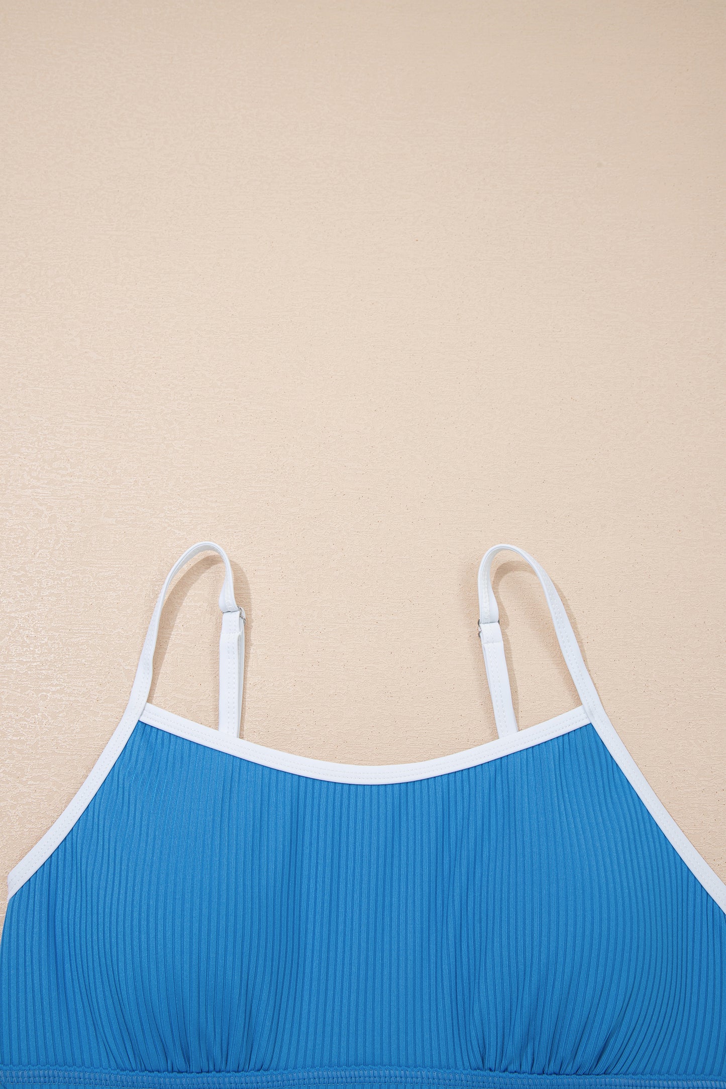 Dusk Blue Color Block Edge Ribbed Pocketed Lined Swim Dress